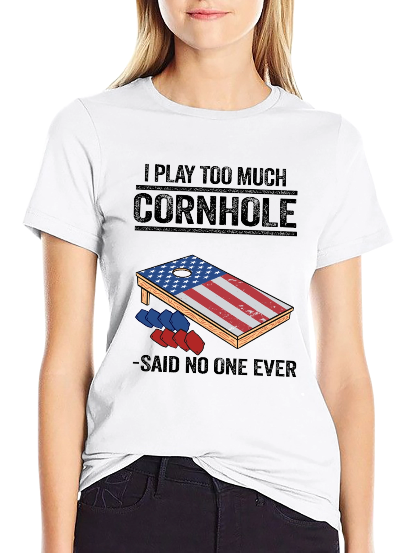 Black I Play Too Much Cornhole T-Shirt view 9