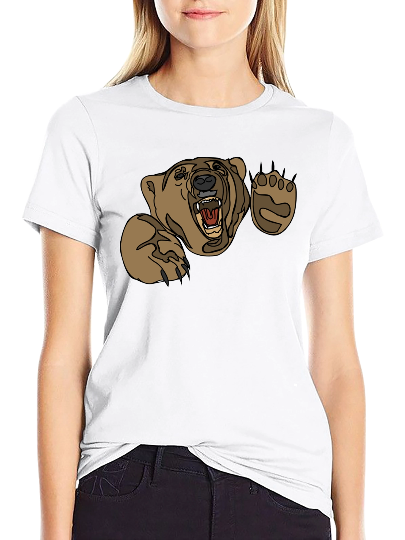 Black Grizzly Bear Graphic Print Black T-Shirt view 9