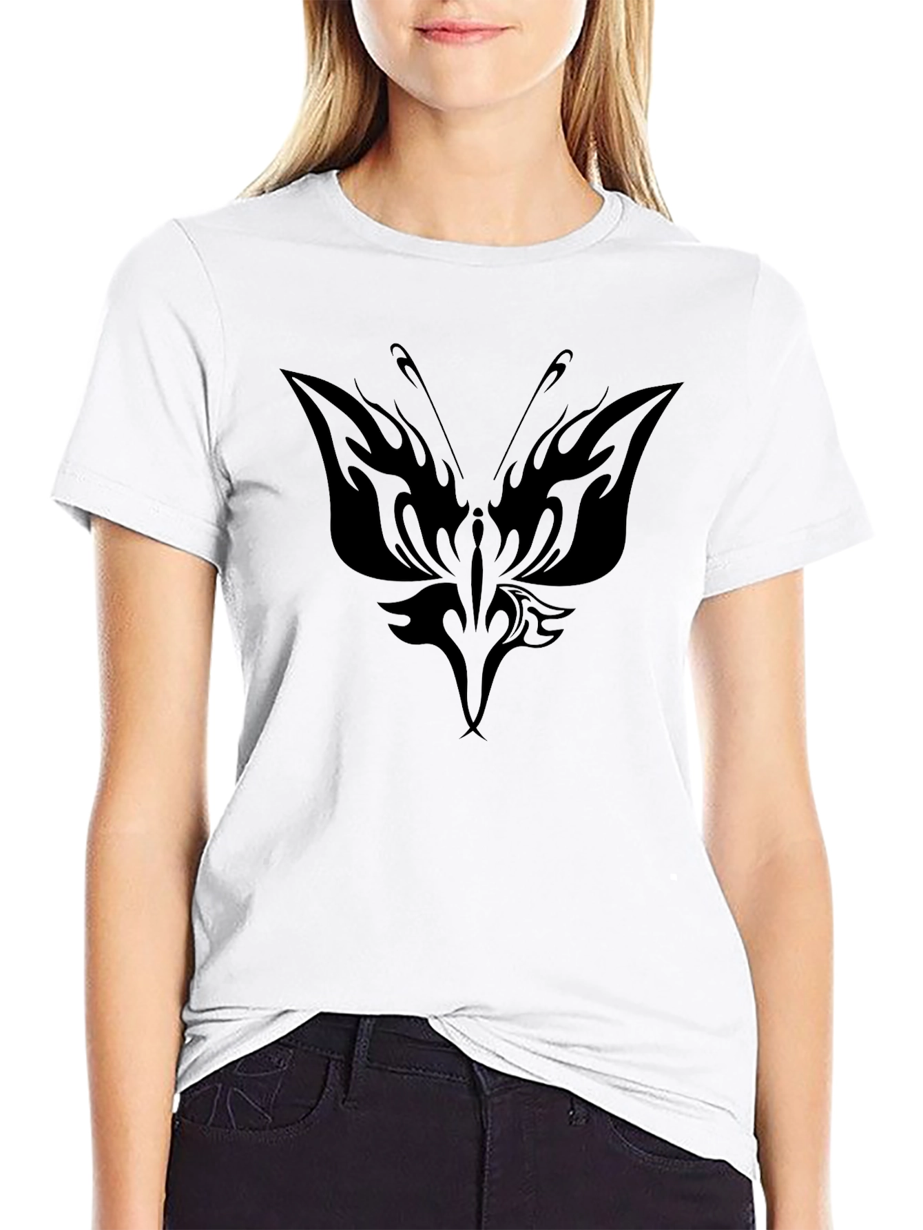 Black Butterfly Tribal Graphic Black T-Shirt view 9