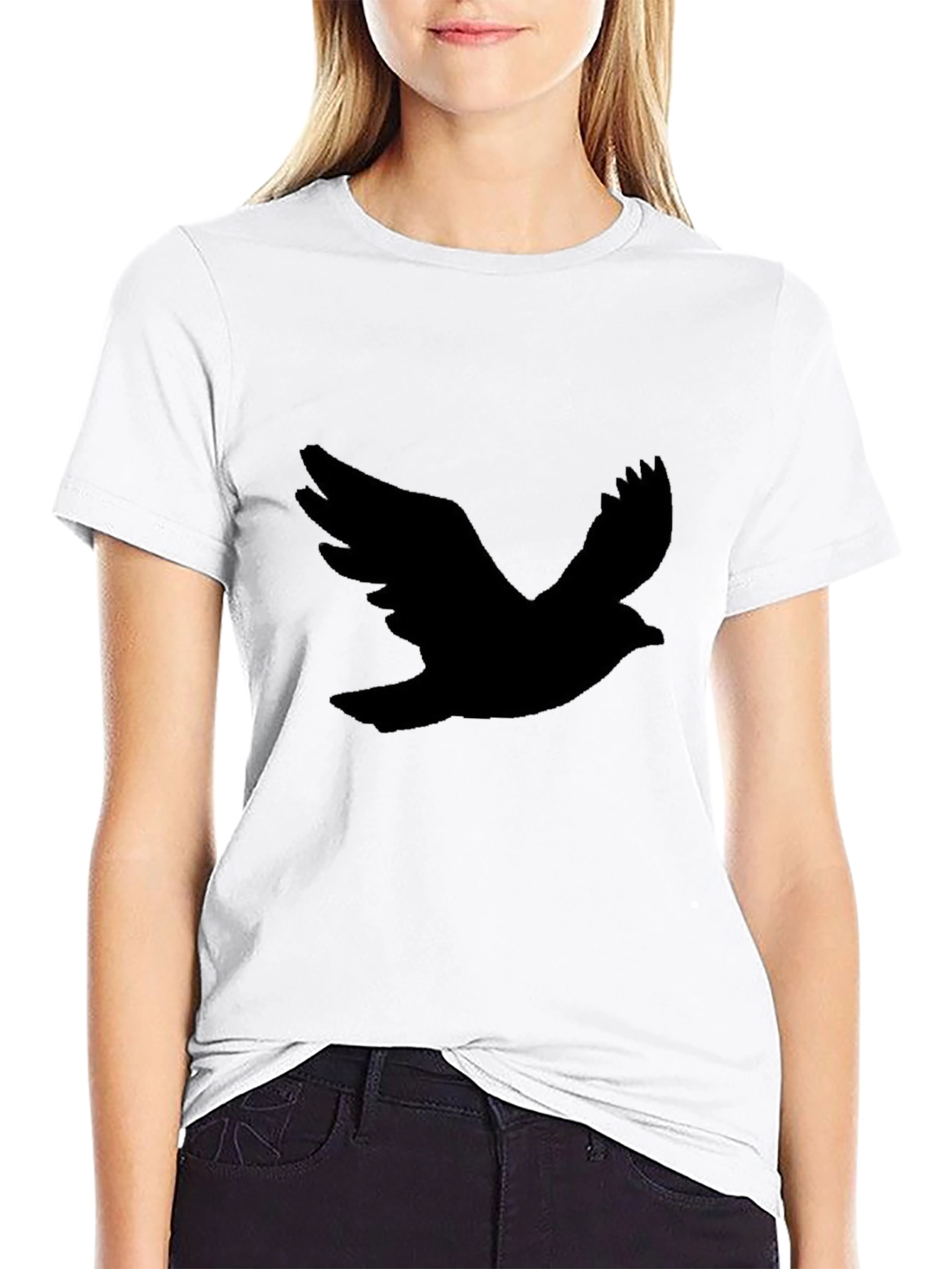 Black Men's Black T-Shirt with Bird Silhouette view 9