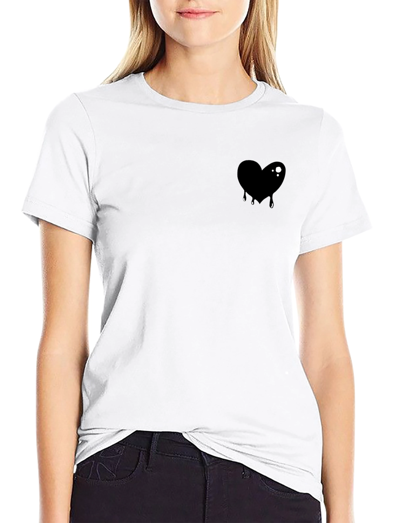 Black Men's Black T-Shirt with Dripping Heart Graphic view 9