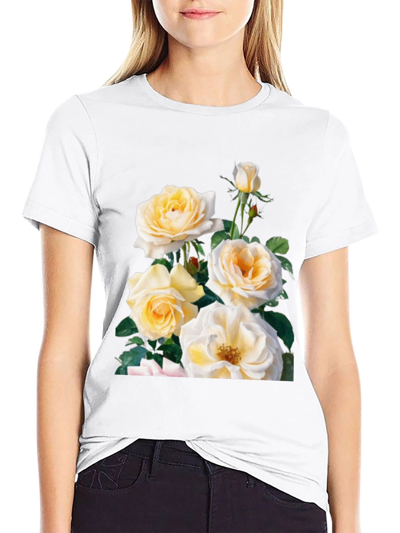 Black Floral Rose Graphic T-Shirt - Soft Cotton Blend view 9