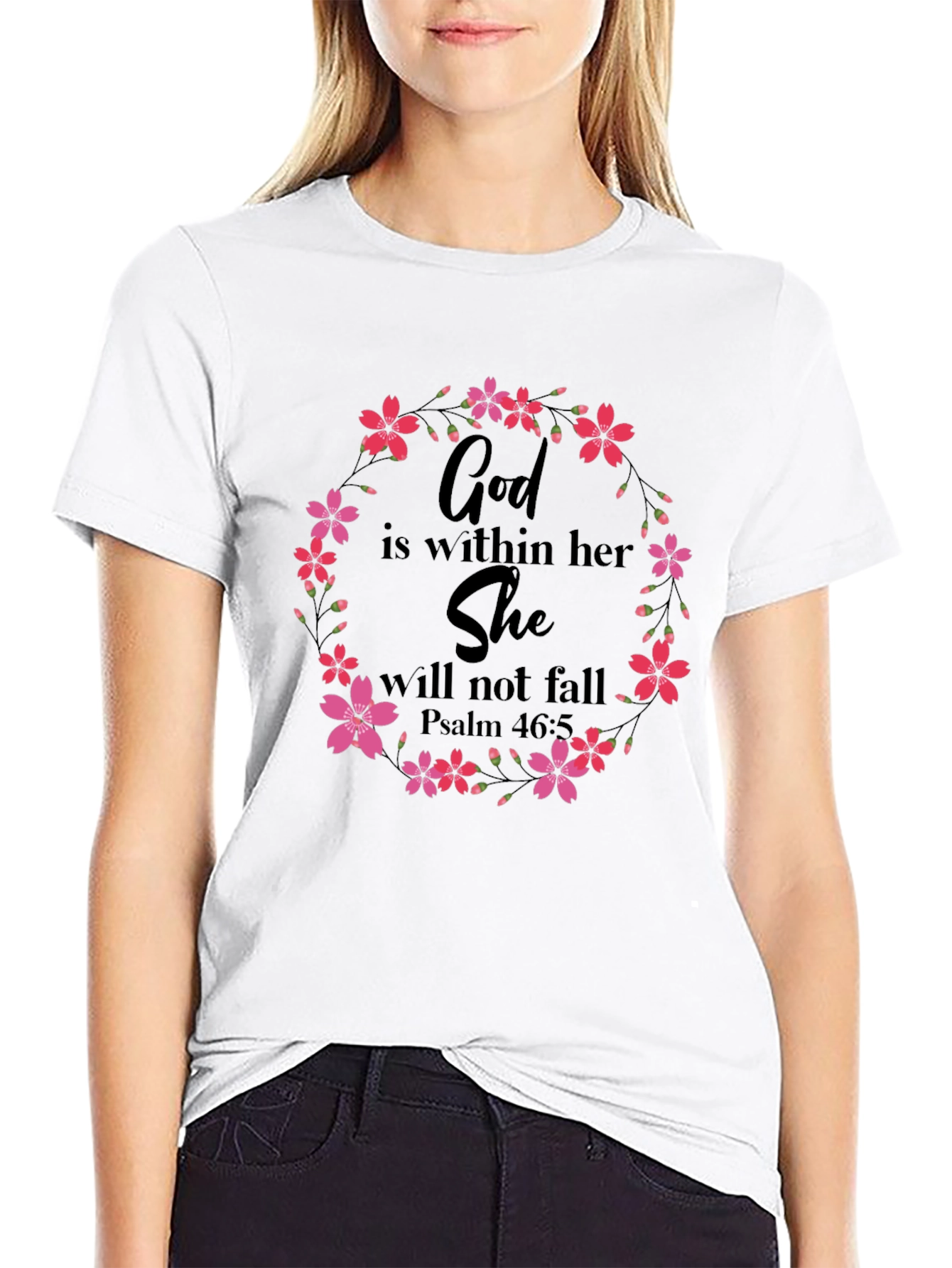 Black Floral God Is Within Her T-Shirt view 9