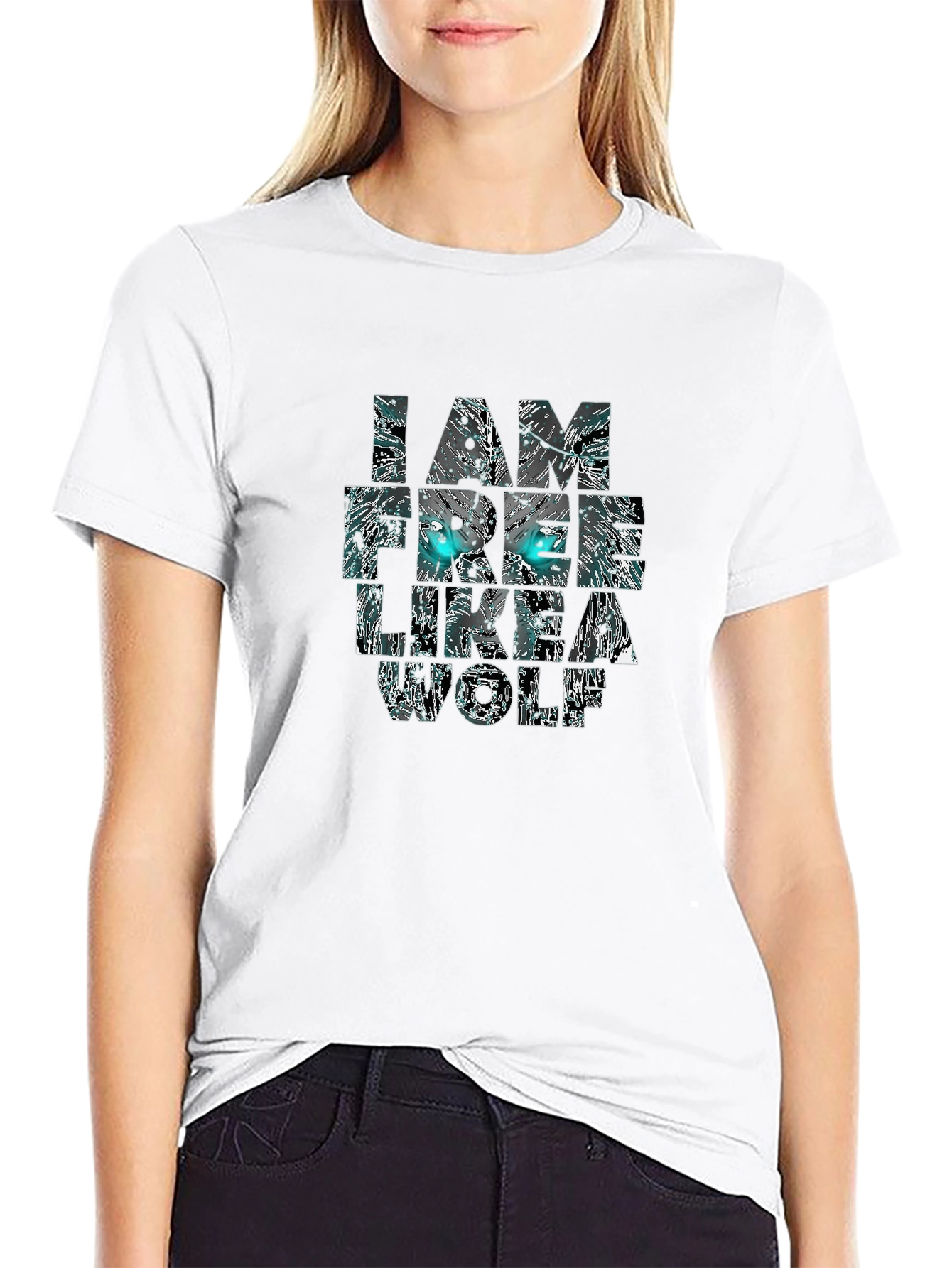 Black I Am Free Like A Wolf Graphic T-Shirt view 9