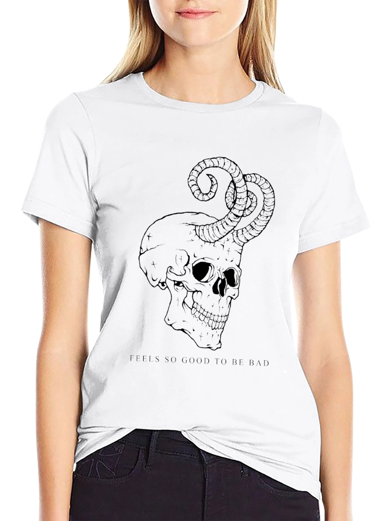 Black Skull & Horns Graphic Tee - Feels So Good To Be Bad view 9