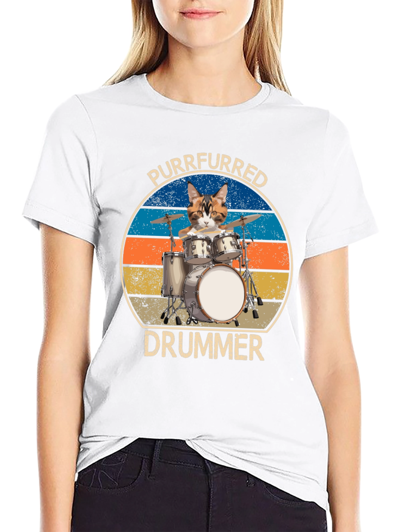 Black Purrfurred Drummer T-Shirt - Cat Lover Music Tee view 9
