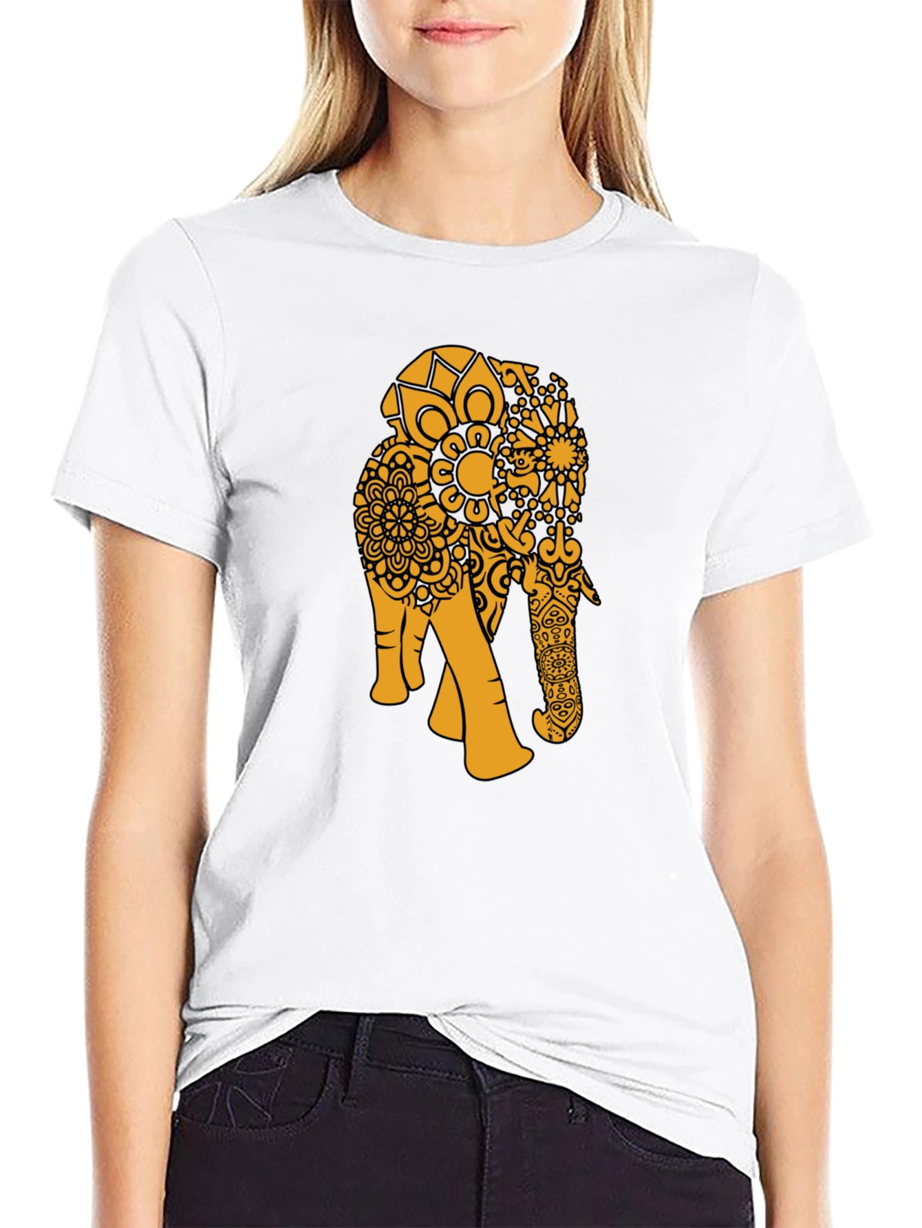 Black Black T-Shirt with Gold Elephant Mandala view 9
