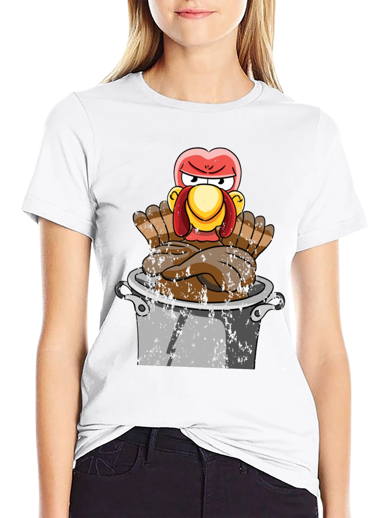 Black Funny Turkey in Pot T-Shirt - Thanksgiving Humor view 9