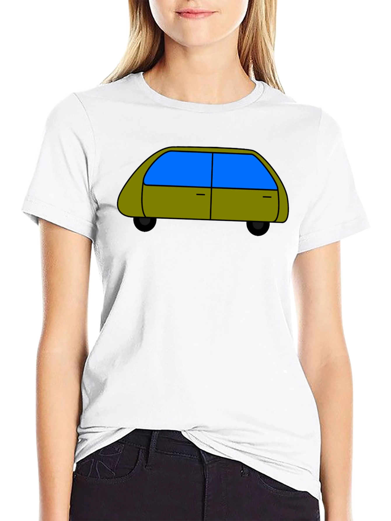 Black Cartoon Car Graphic Tee - Black Cotton T-Shirt view 9