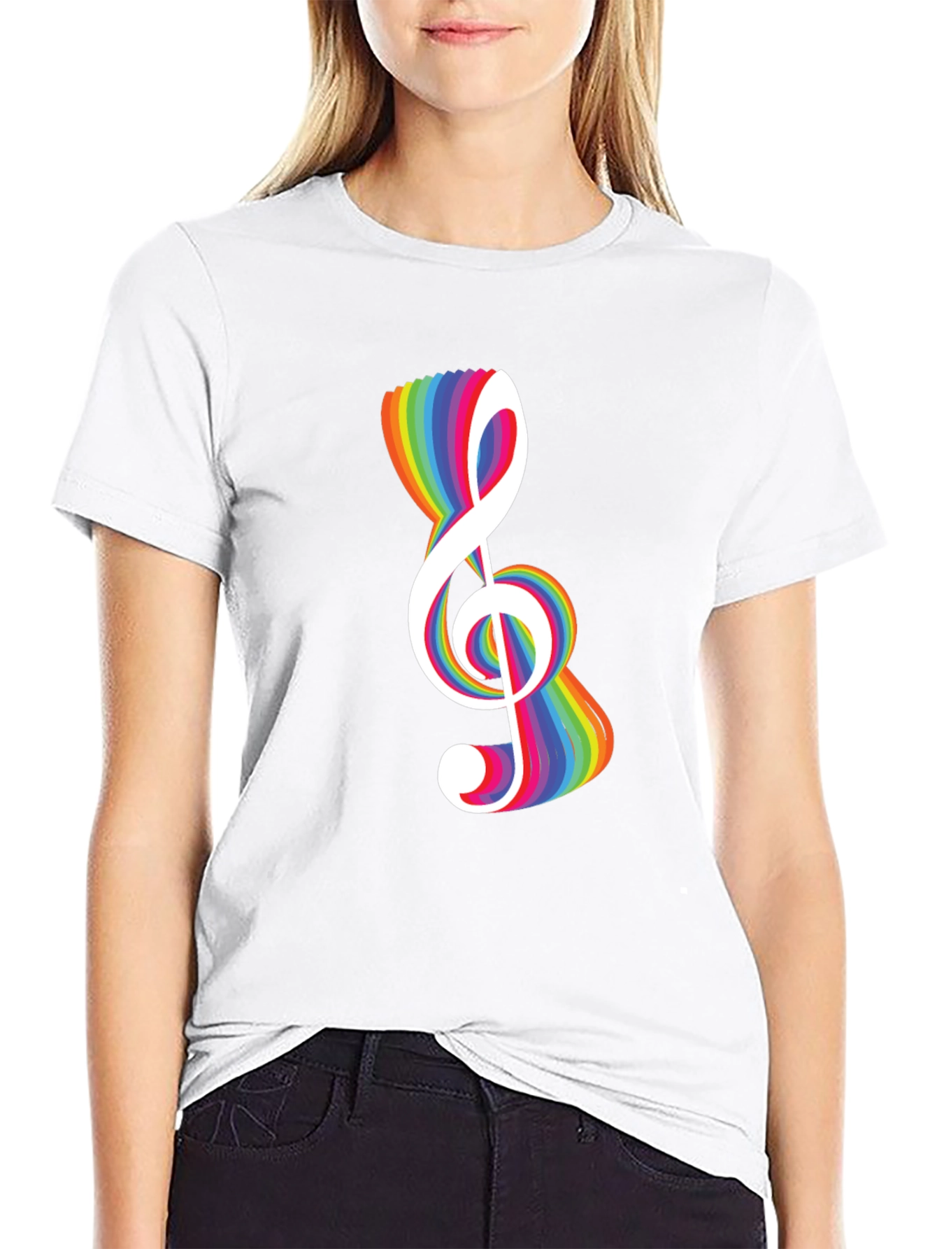Black Rainbow Treble Clef Black T-Shirt view 9