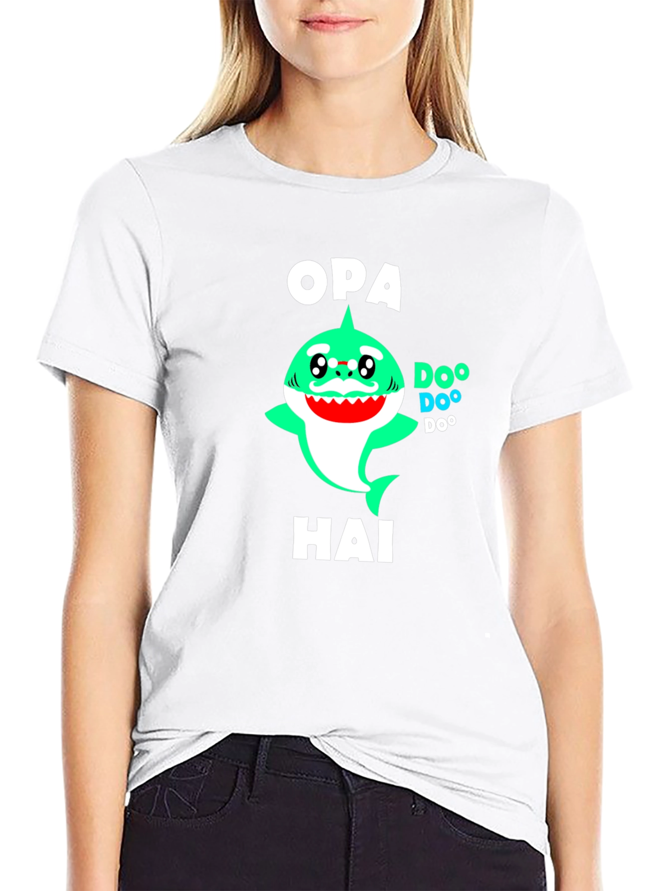 Black Opa Hai Funny Shark T-Shirt - Grandfather Shark Tee view 9