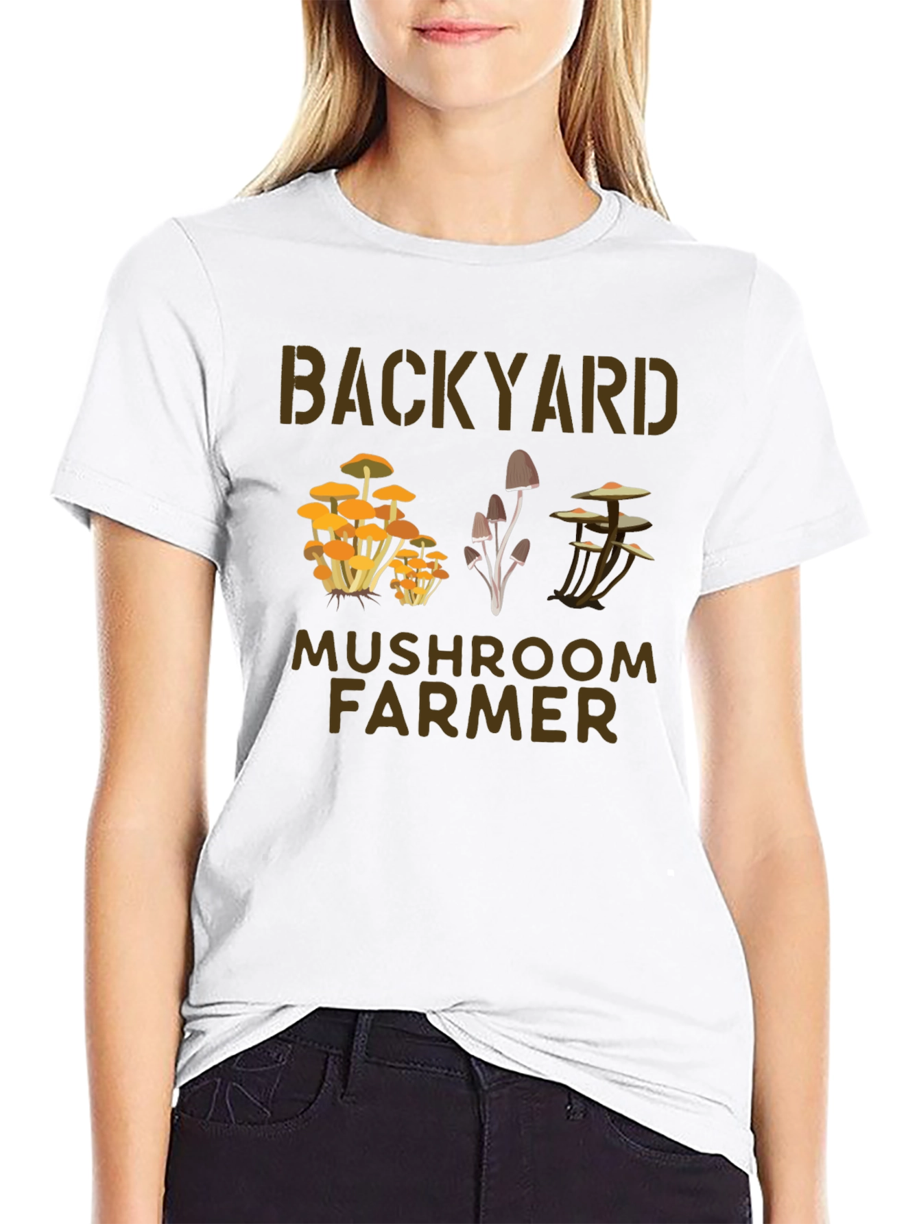 Black Backyard Mushroom Farmer Graphic T-Shirt view 9