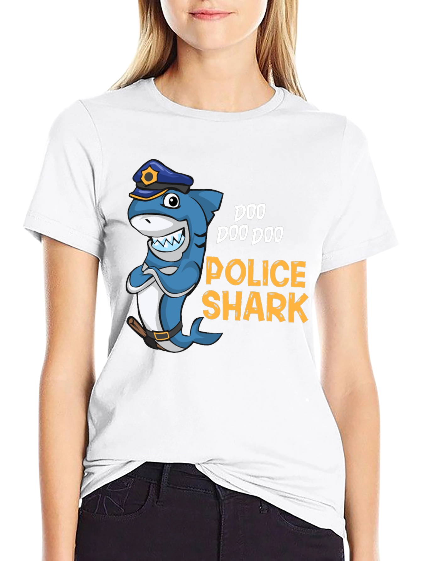 Black Doo Doo Doo Police Shark Graphic Tee view 9