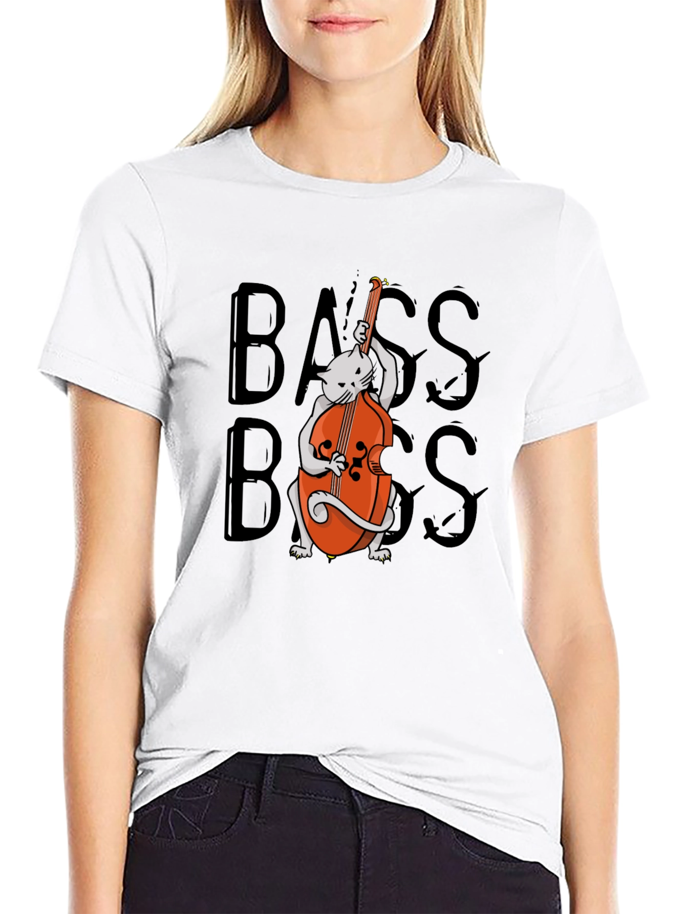 Black Cat Playing Bass T-Shirt - Cool Musician Tee view 9
