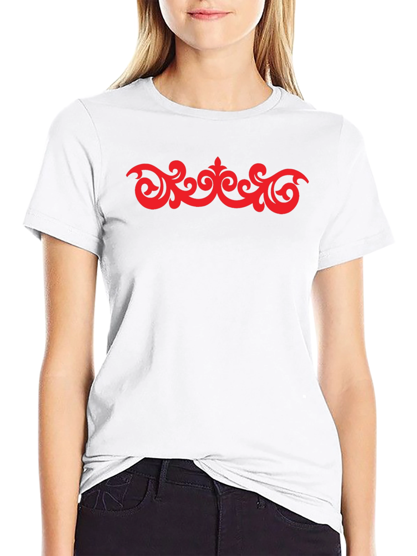 Black Stylish Black T-Shirt with Red Ornamental Design view 9