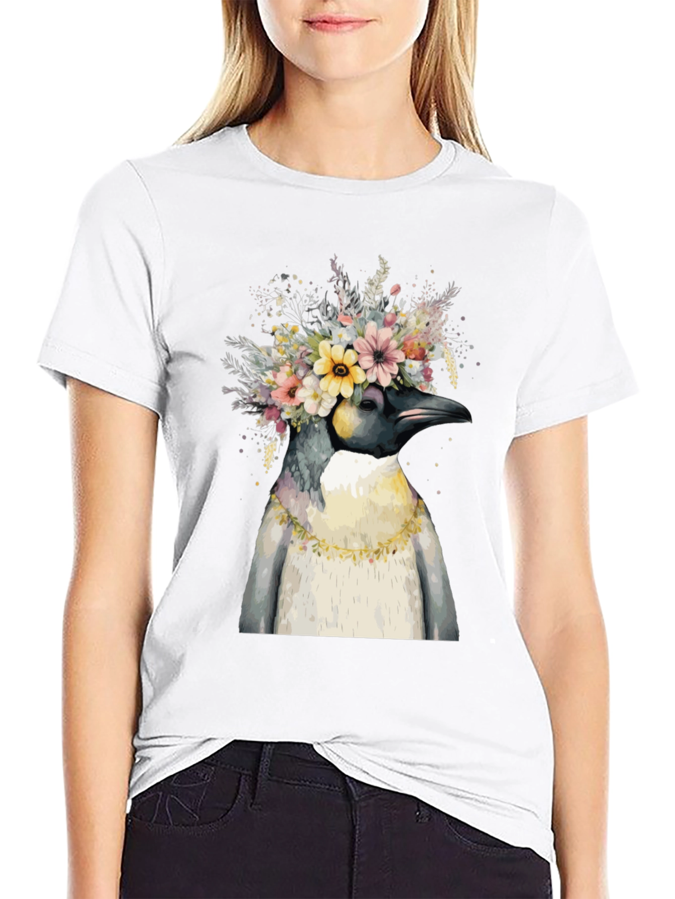 Black Penguin Floral Crown Black T-Shirt view 9