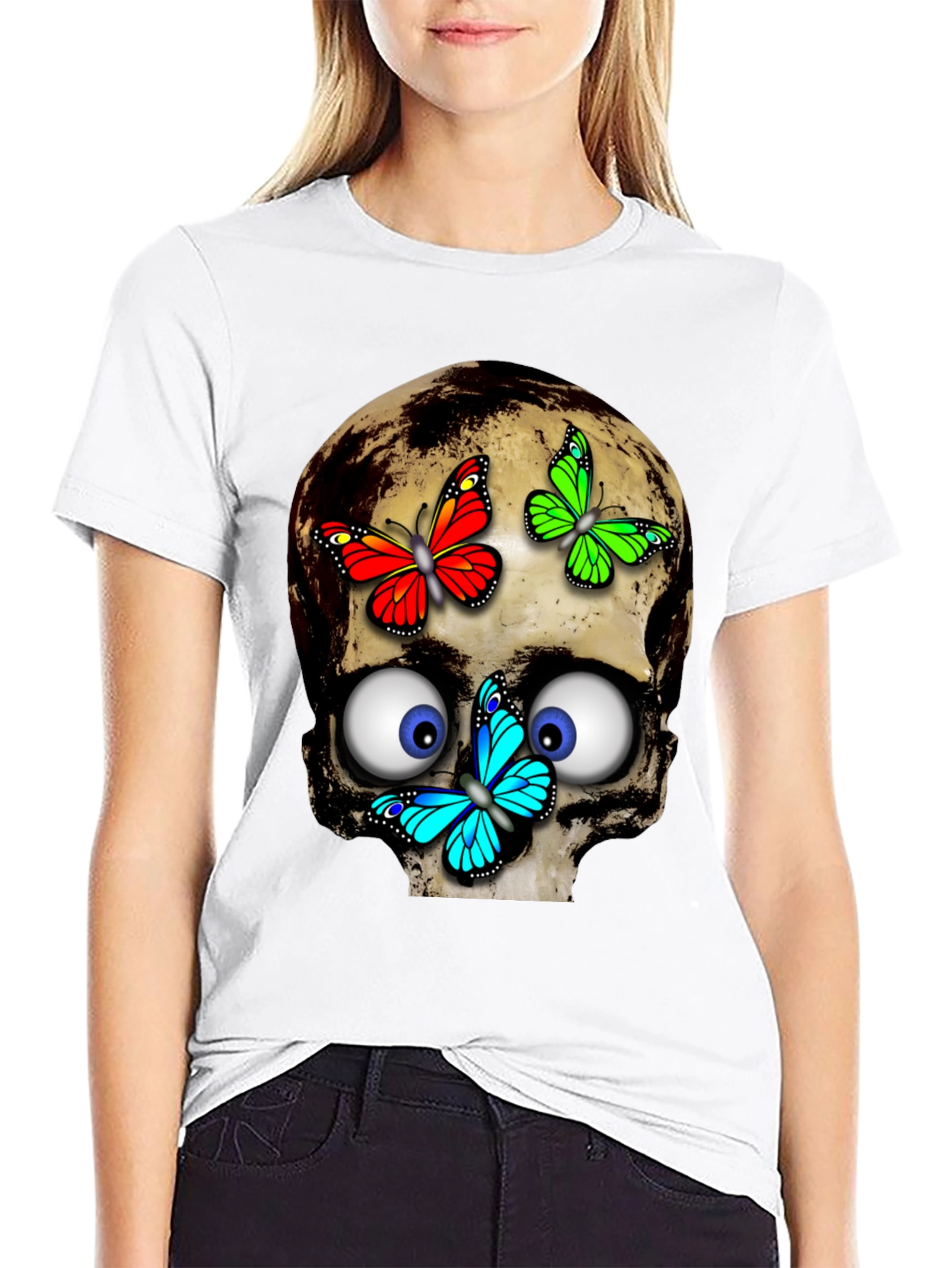 Black Skull & Butterflies Graphic Tee - Black view 9