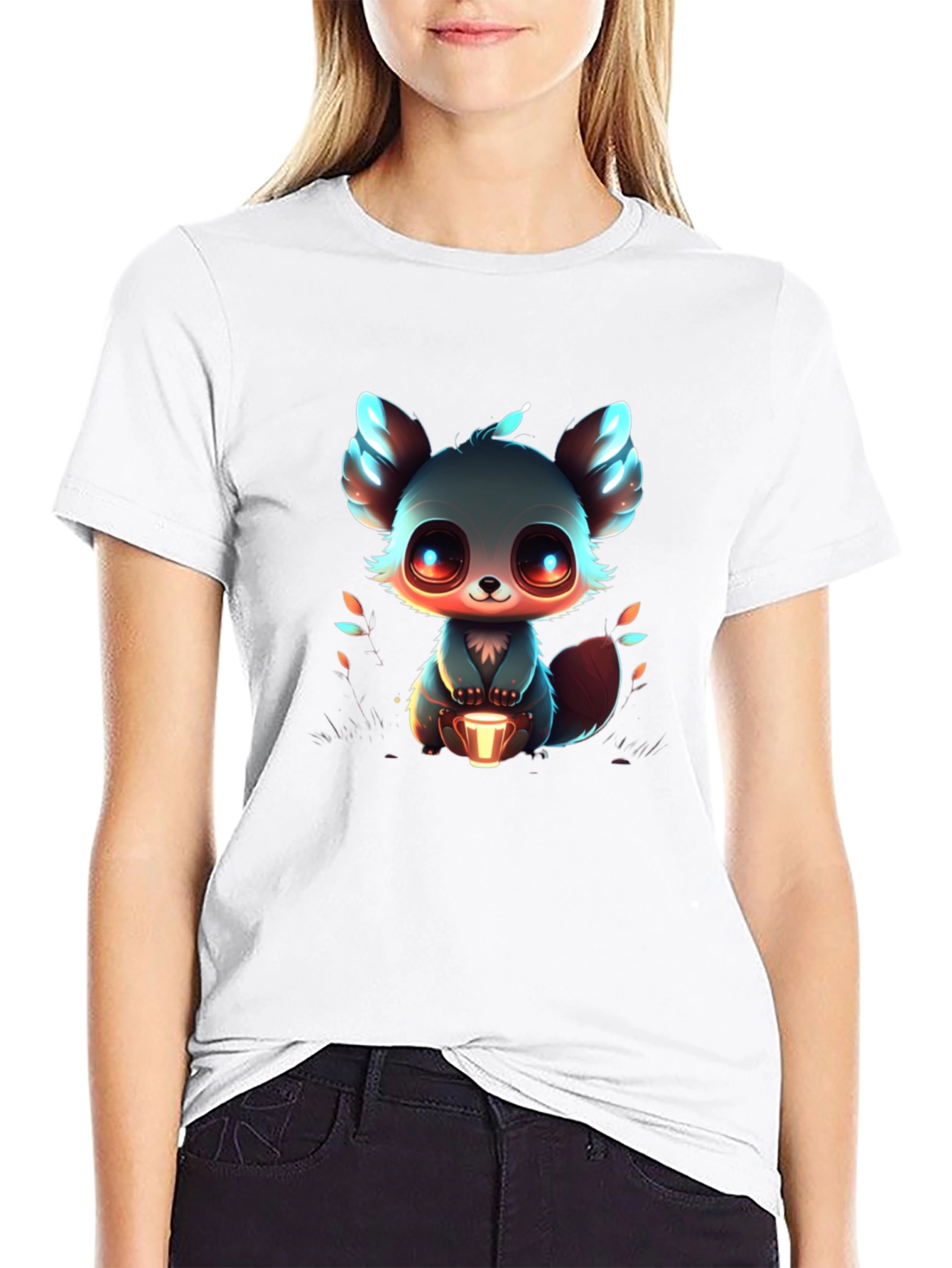 Black Cute Cartoon Animal Graphic Tee - Black view 9