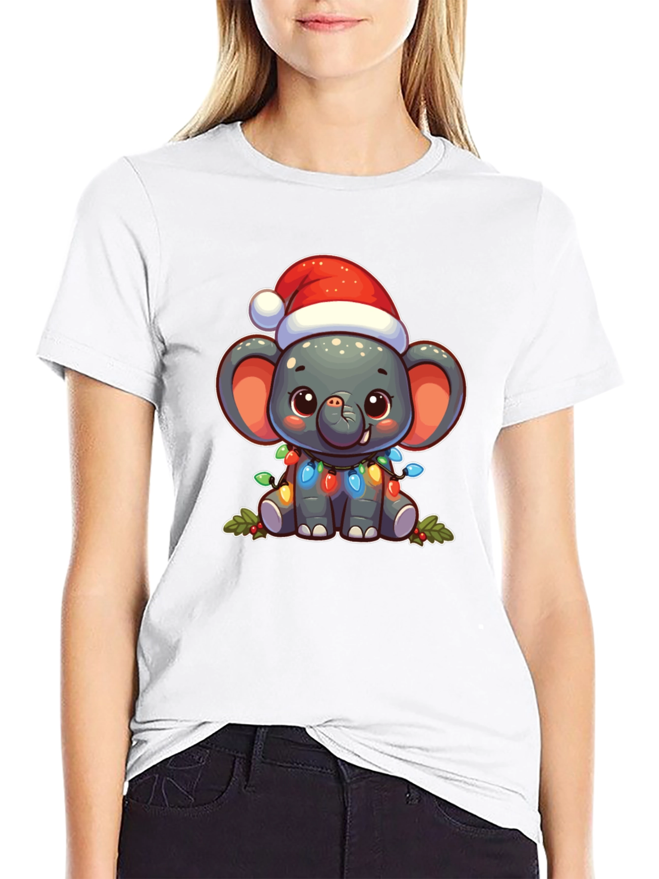 Black Festive Elephant Christmas T-Shirt view 9