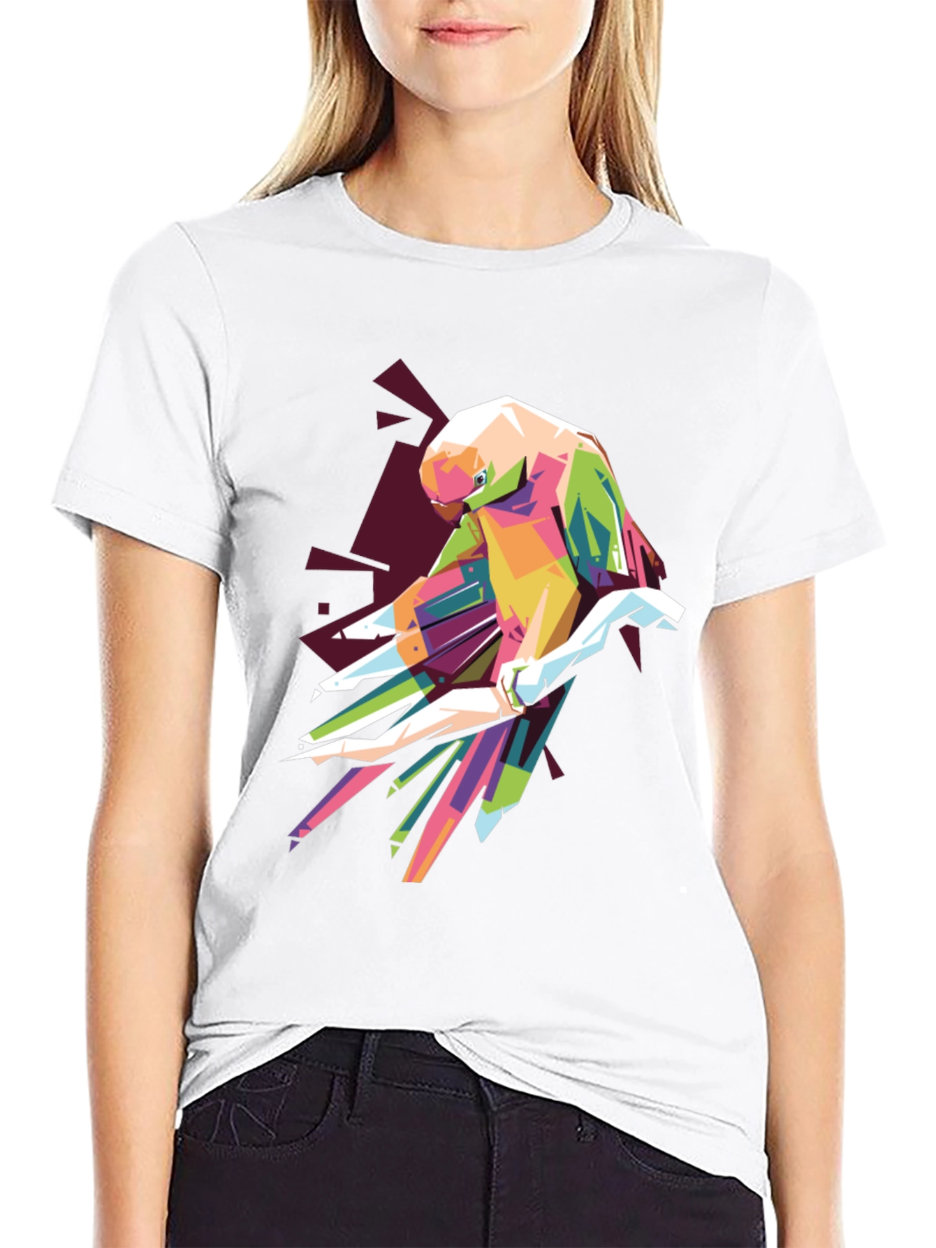 Black Geometric Parrot Graphic T-Shirt view 9