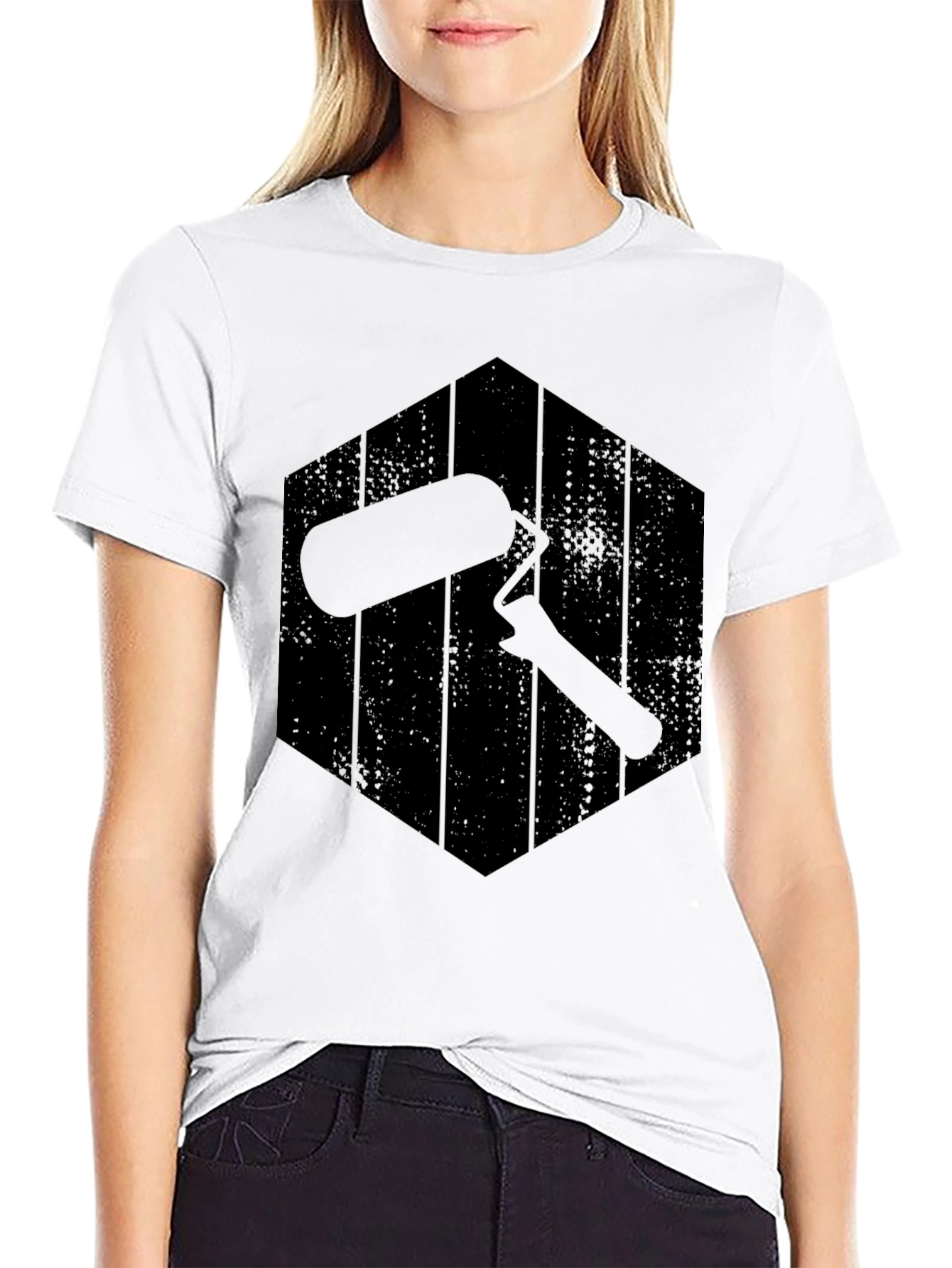 Black Painter's Roller Graphic Tee - Black Crew Neck view 9