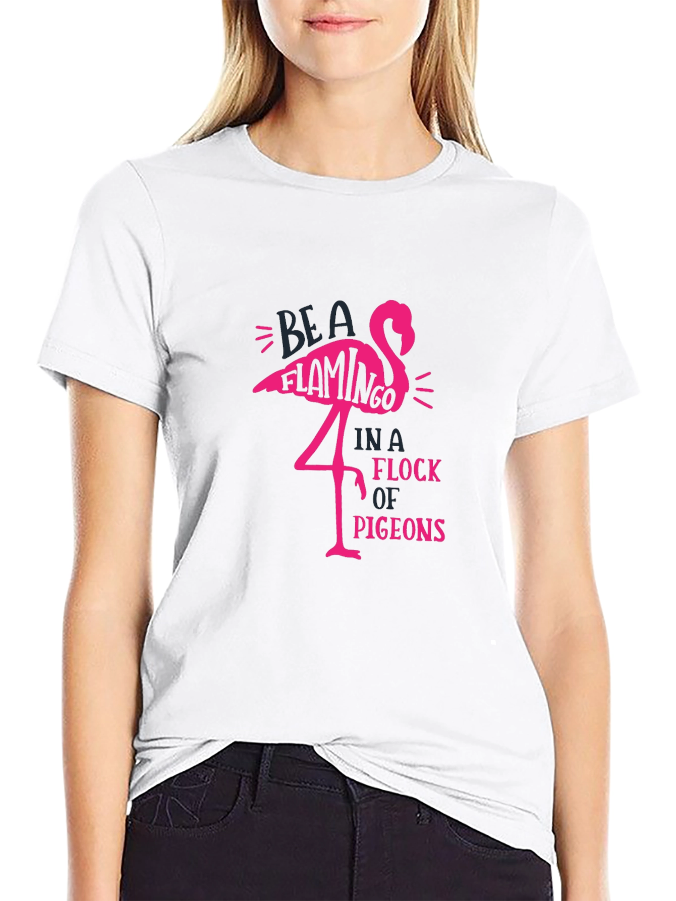 Black Be A Flamingo T-Shirt - Unique Graphic Tee view 9