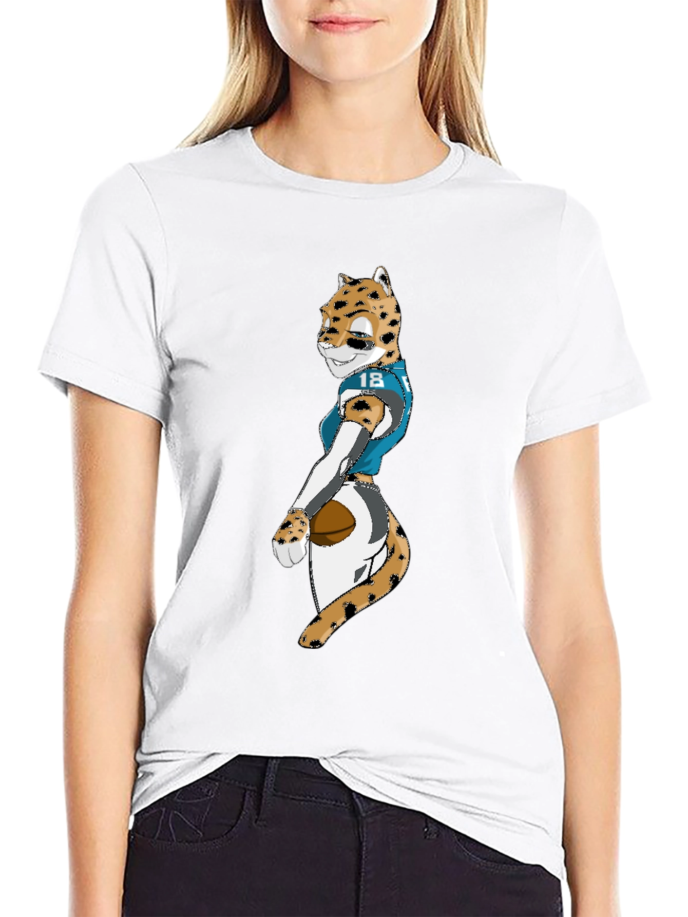Black Black Tee with Jaguar Football Player Graphic view 9