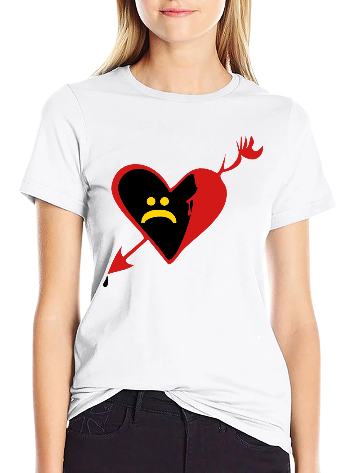 Sad Heart Graphic Tee - Black Cotton Shirt - 9
