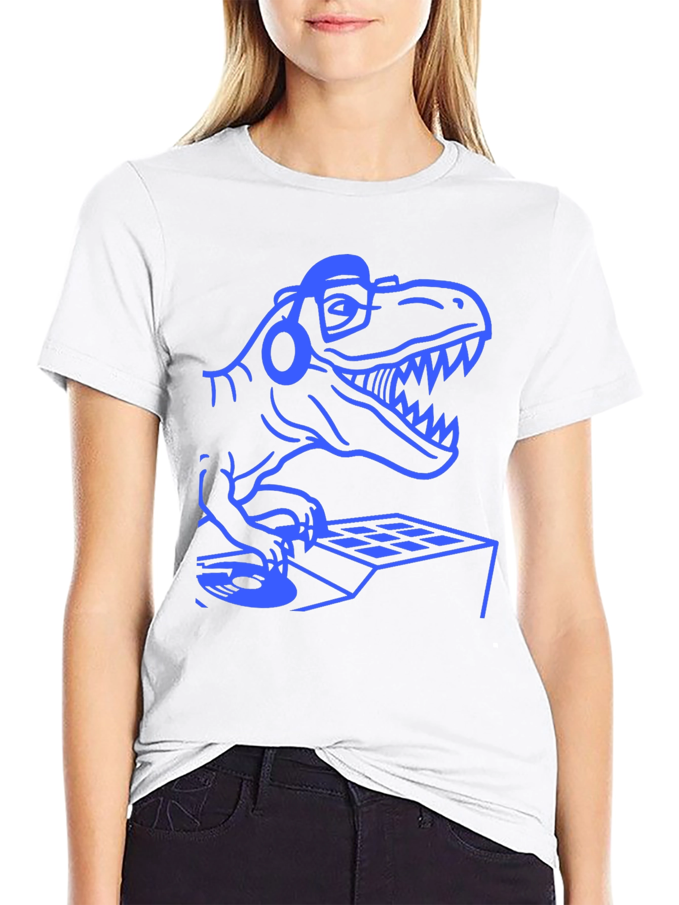 Black DJ Dinosaur Graphic Tee - Black Cotton T-Shirt view 9