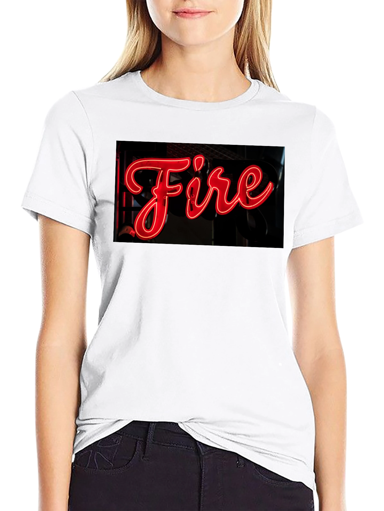 Black Fiery Graphic Tee - Neon Sign Black T-Shirt view 9