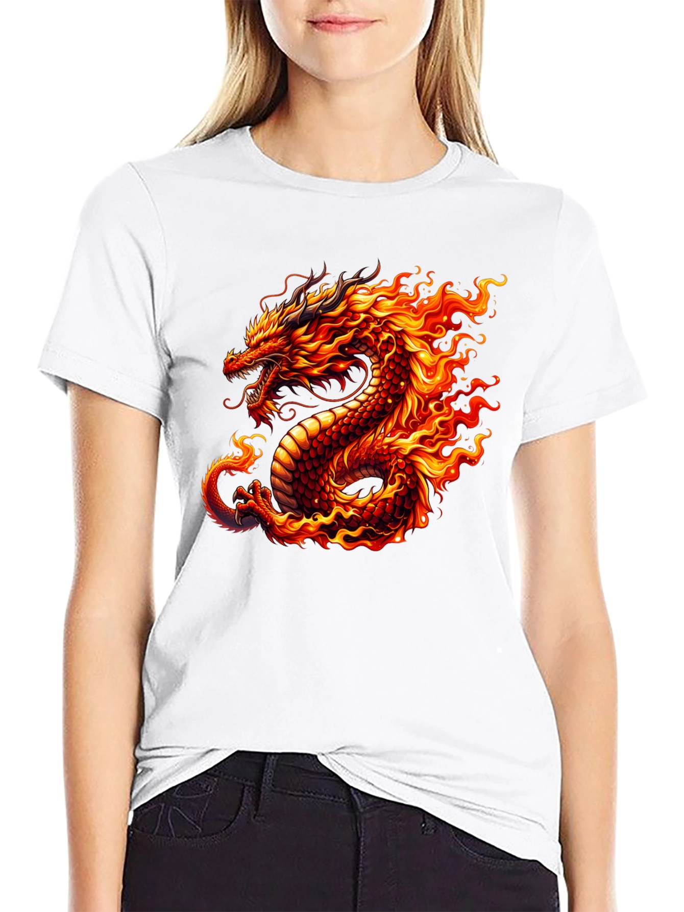 Fiery Dragon Graphic Tee - Black Cotton T-Shirt - 9