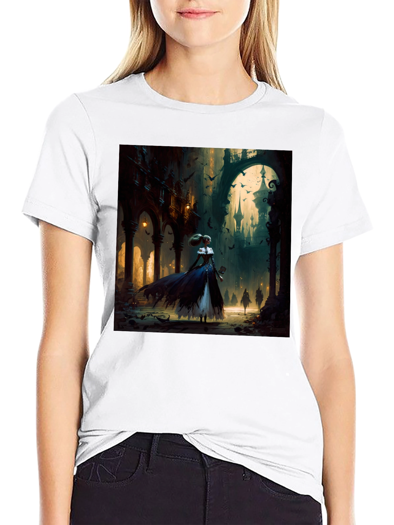 Black Gothic Fantasy T-Shirt - Dark Castle Design view 9