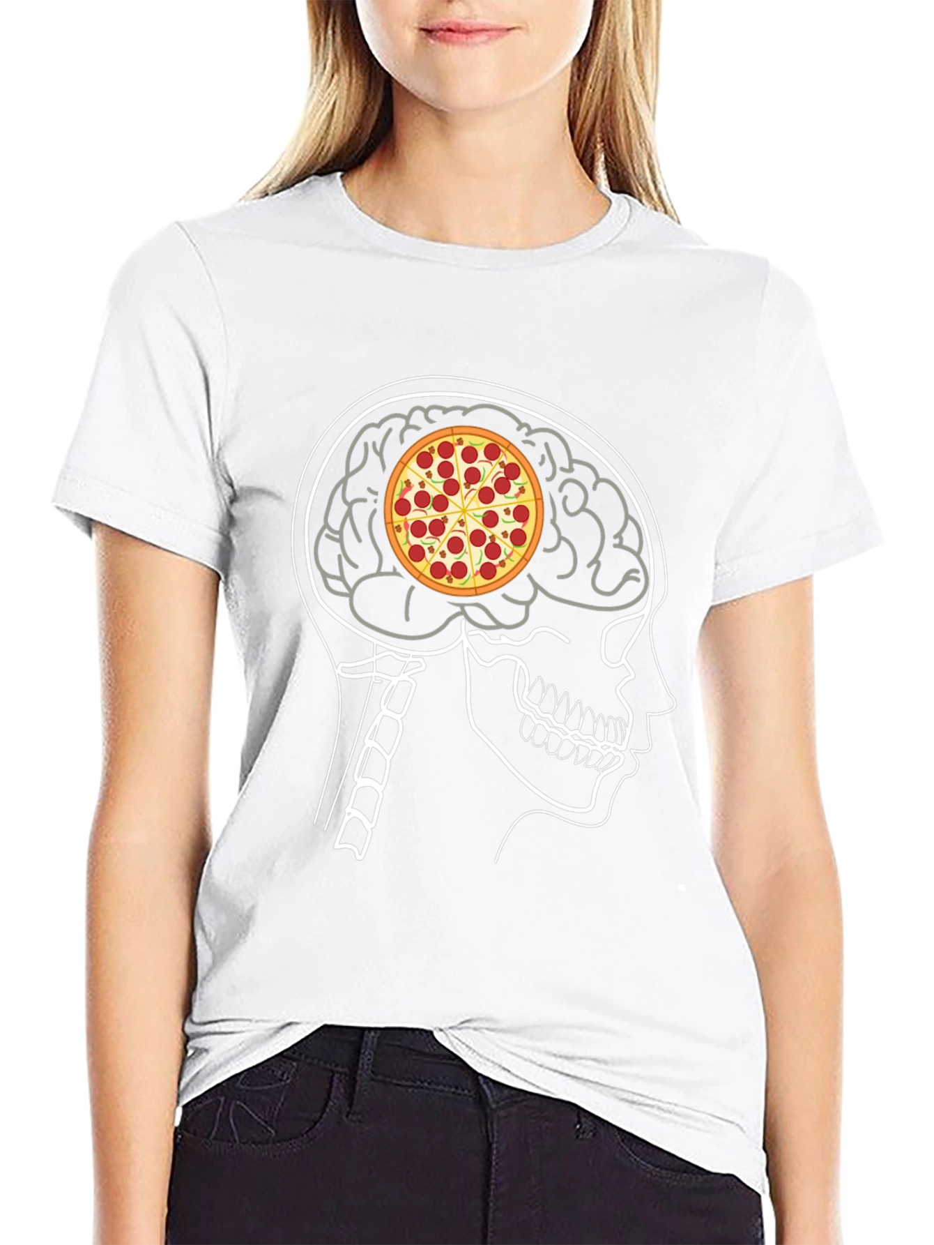 Black Pizza Brain T-Shirt: Foodie Mind Black Tee view 9