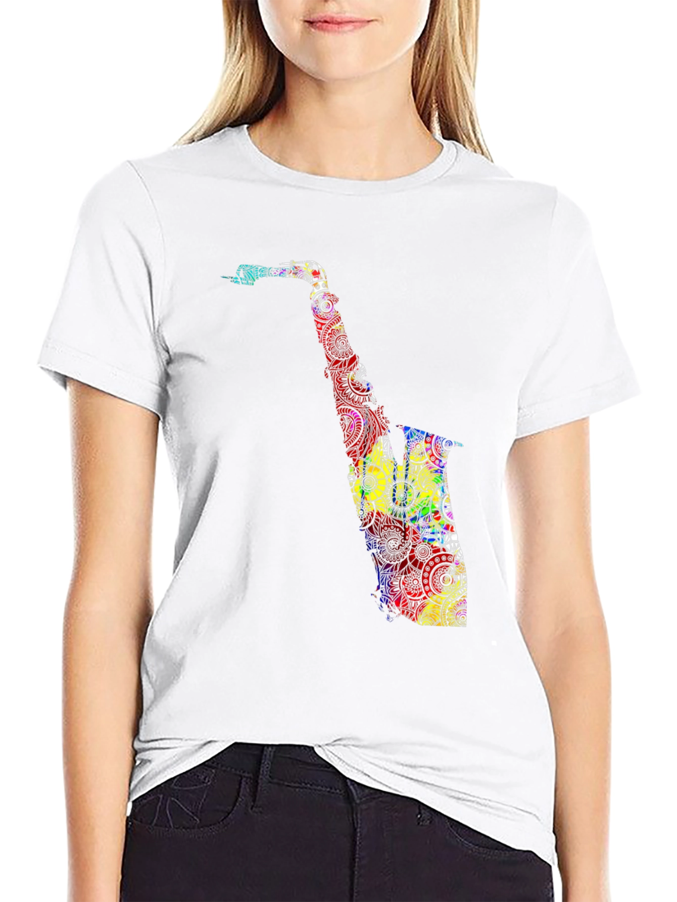 Black Colorful Saxophone Graphic T-Shirt - Black view 9