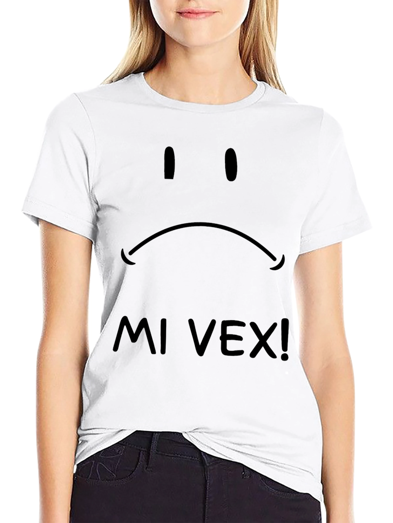 Black Sad Face Graphic Black T-Shirt - Mi Vex! view 9