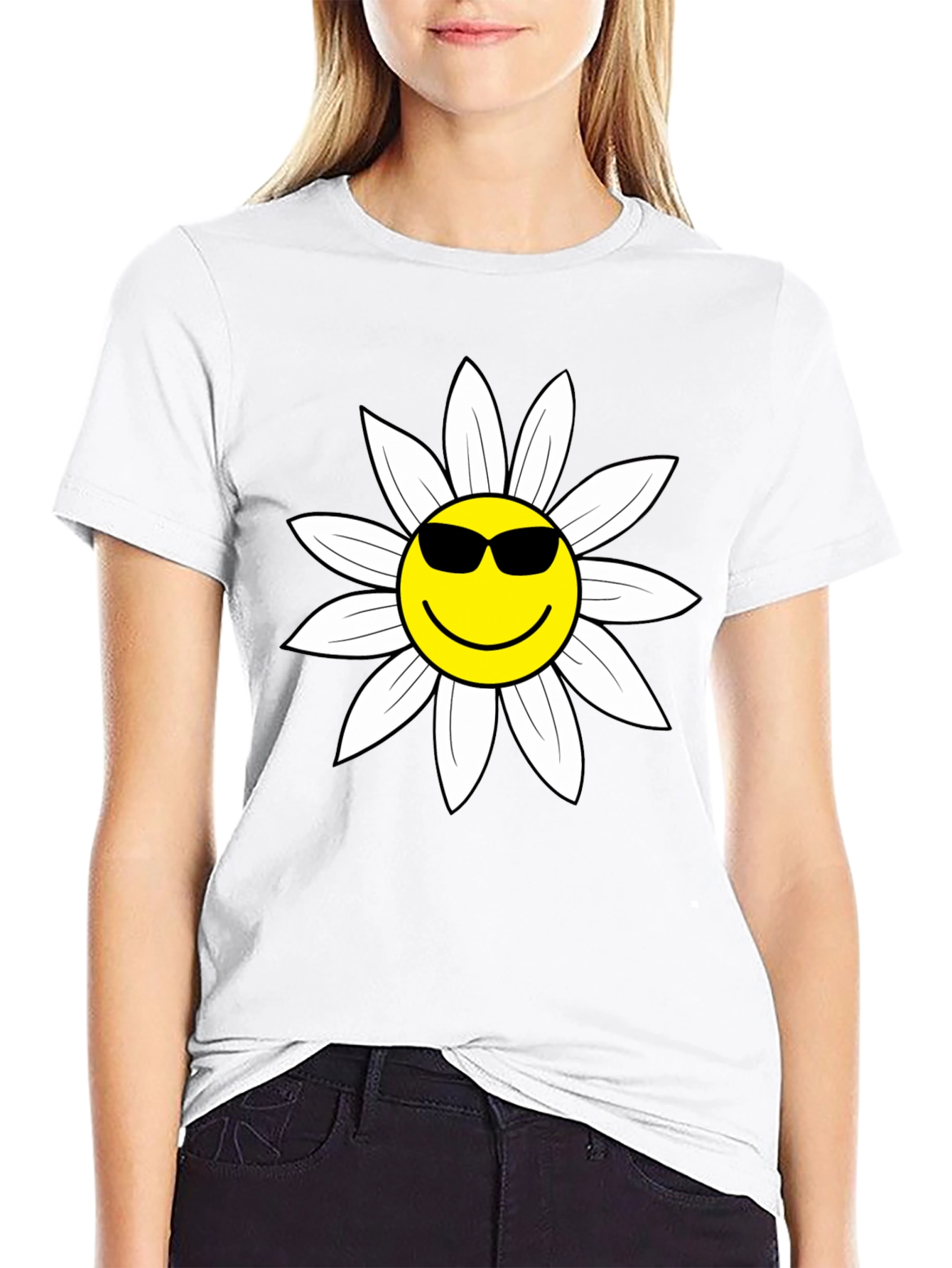 Black Daisy Face Graphic Tee - Black view 9