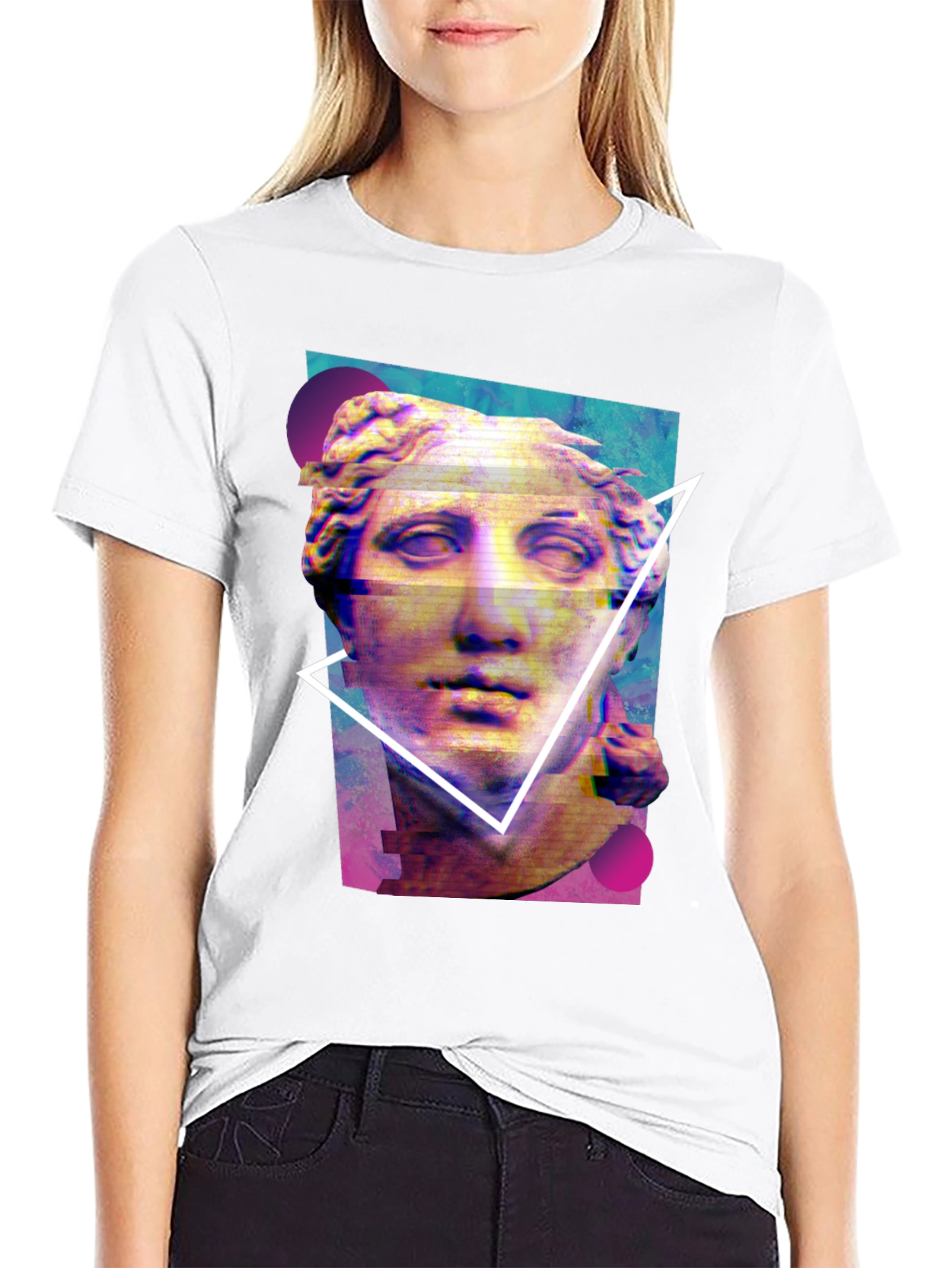 Black Statue Graphic Tee - Artistic Glitch Style view 9