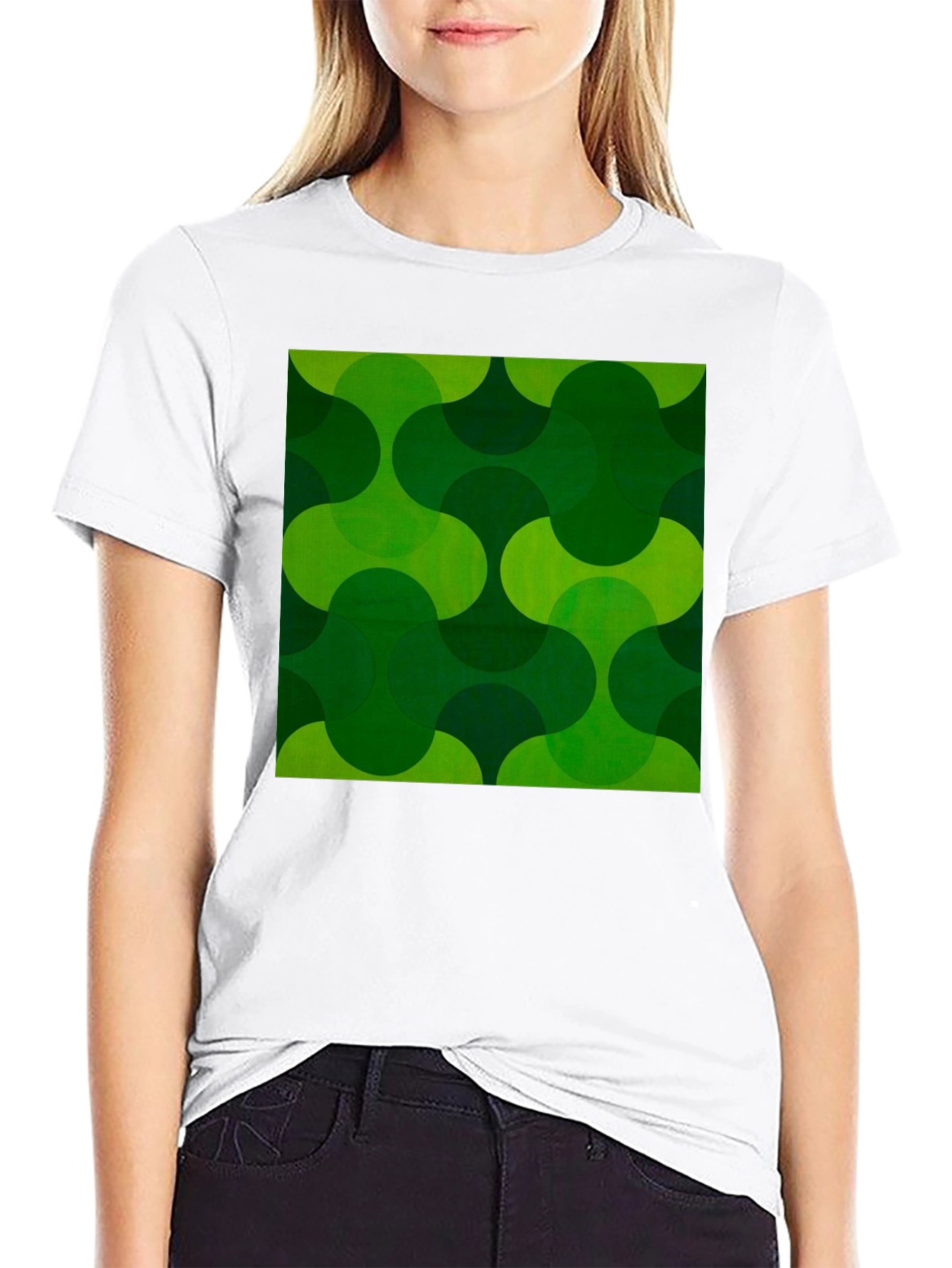 Black Retro Green Geometric Print Black T-Shirt view 9