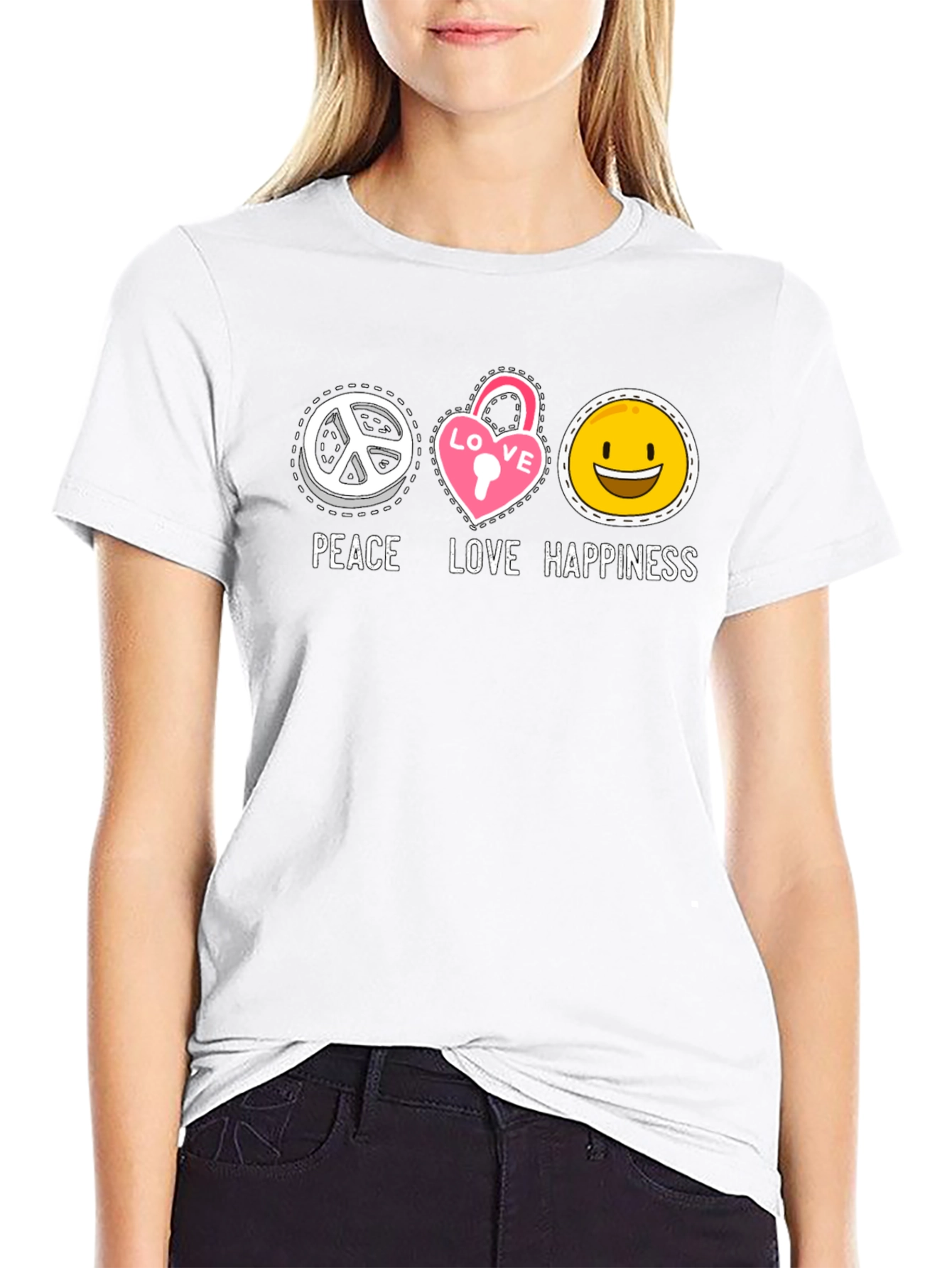 Black Peace Love Happiness Graphic Tee view 9