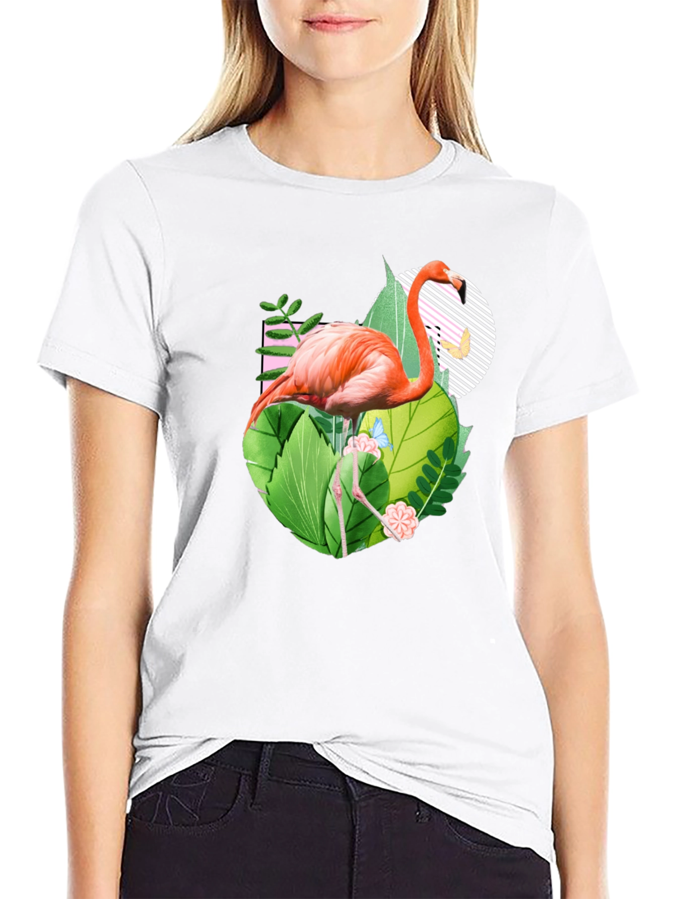 Black Tropical Flamingo Graphic Tee view 9
