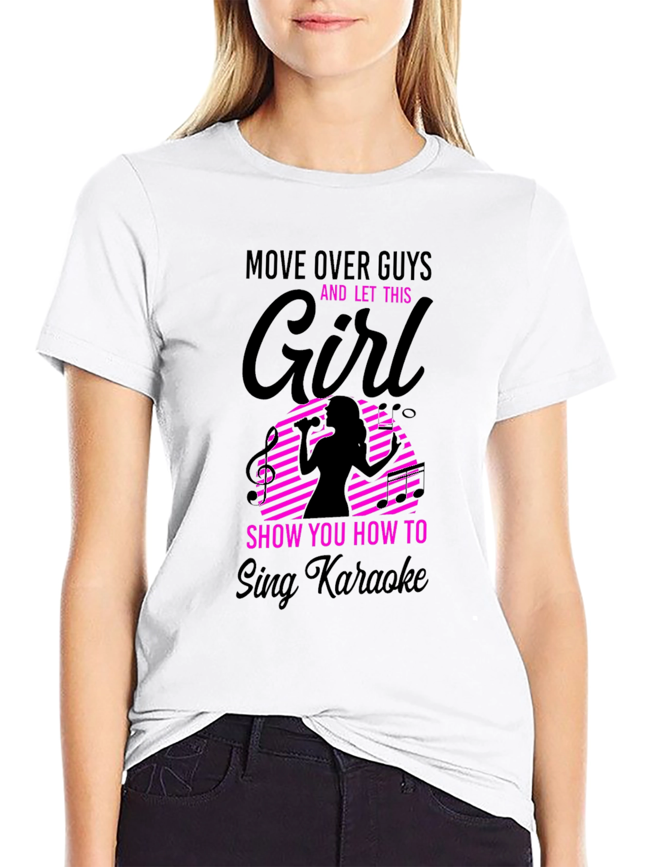Black Move Over Guys Karaoke Girl Graphic Tee view 9