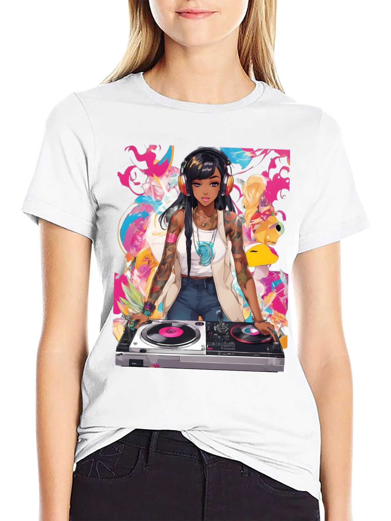 Black DJ Anime Graphic Tee - Cool Black T-Shirt view 9