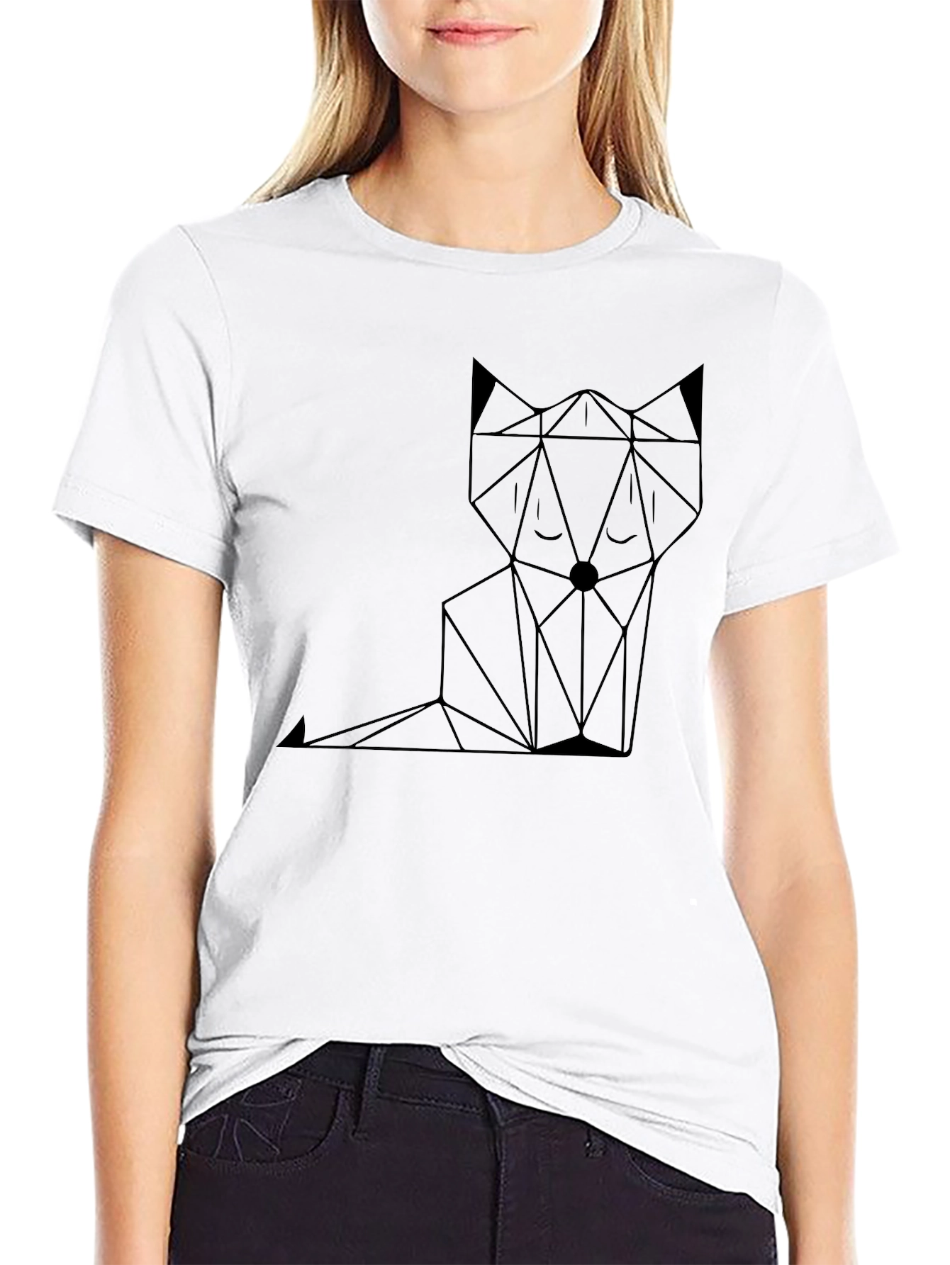 Black Geometric Fox Graphic Tee - Modern Minimalist Design view 9