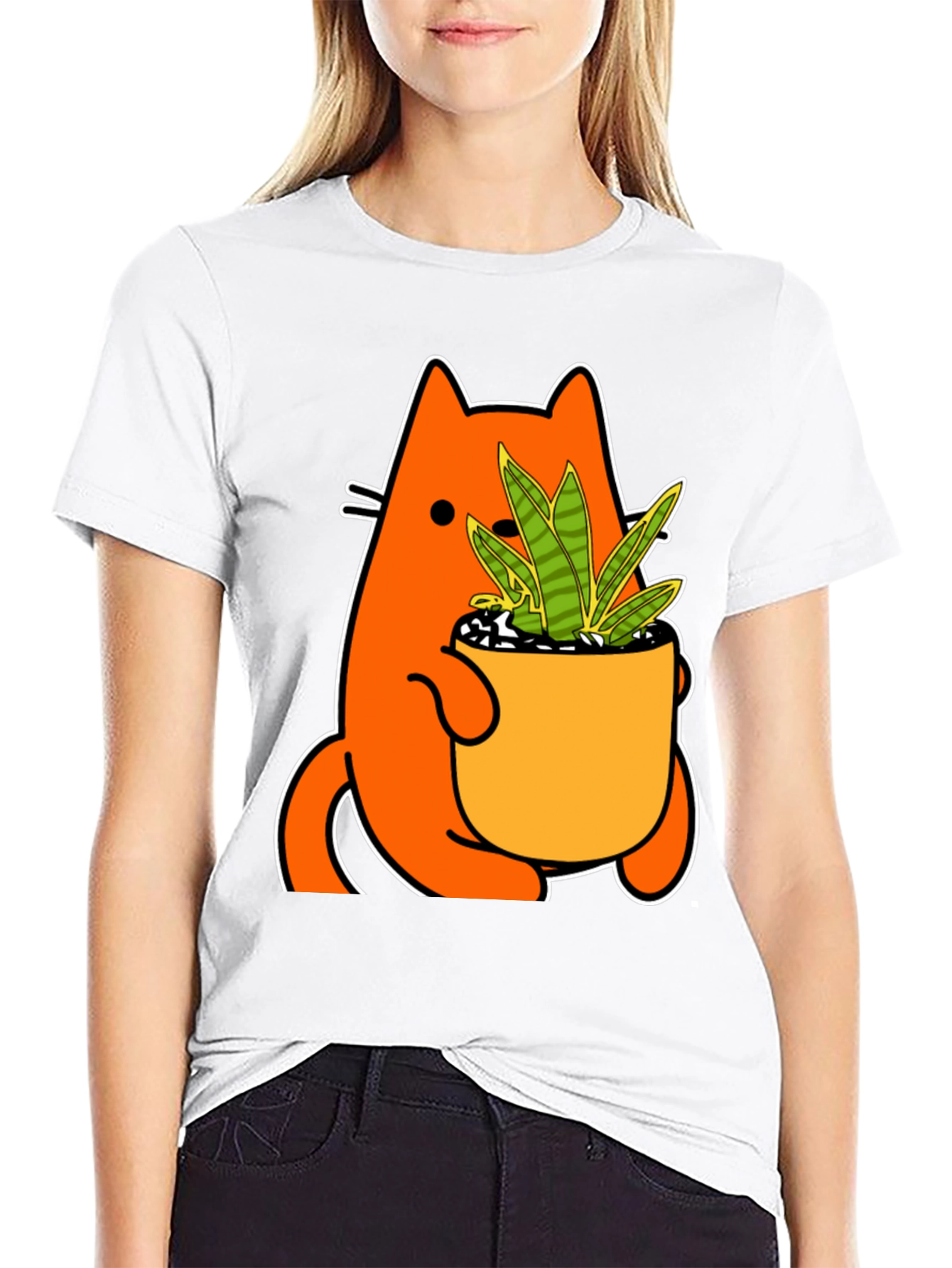 Black Cat Holding Potted Plant Graphic Tee view 9