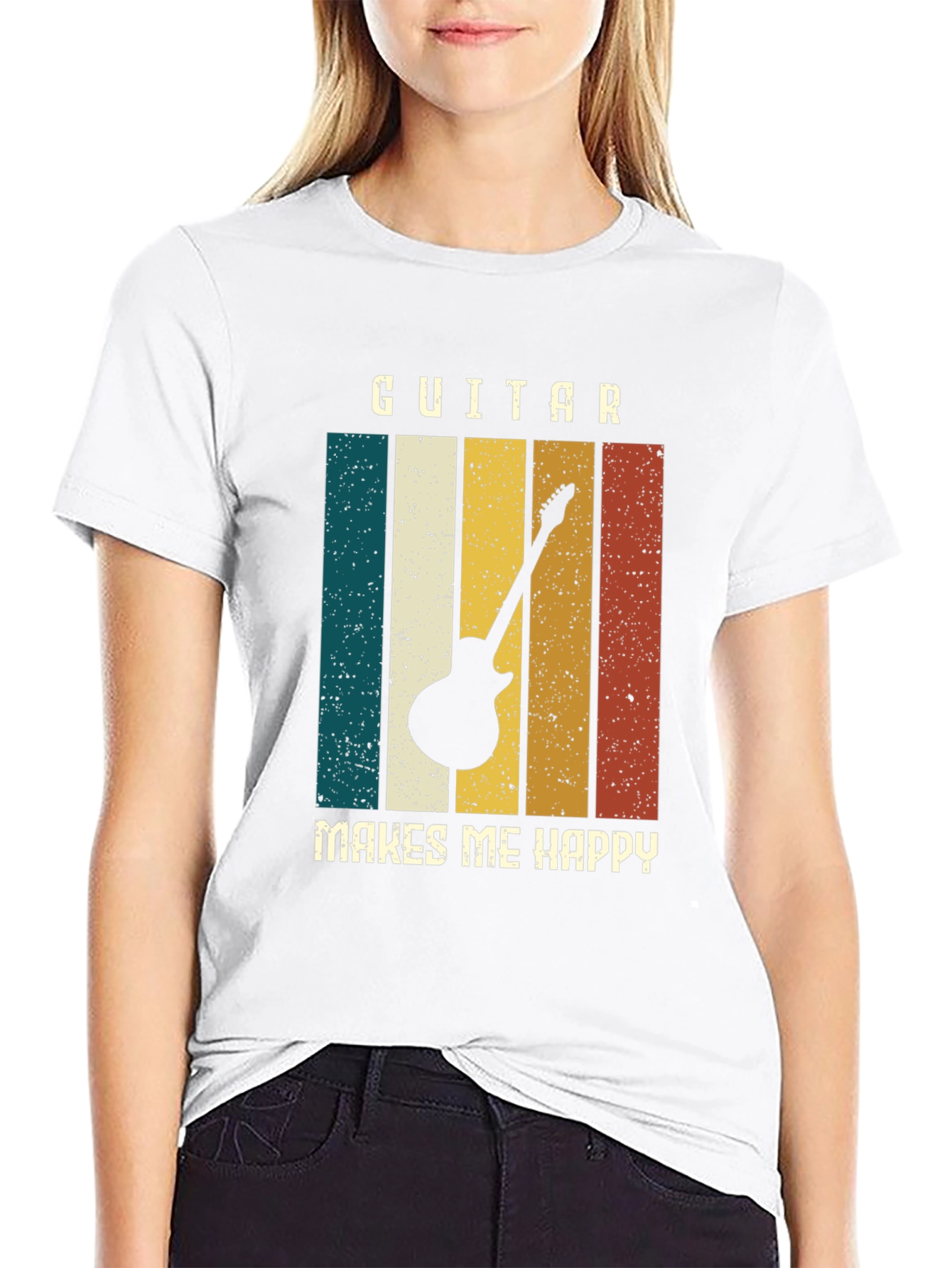 Black Guitar Makes Me Happy Graphic T-Shirt view 9