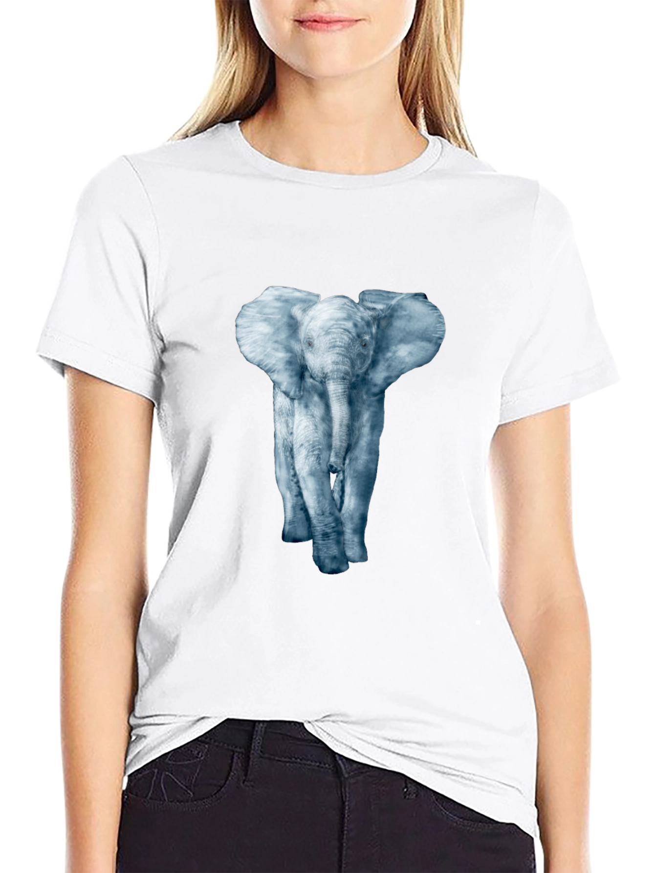 Black Elephant Print Crew Neck T-Shirt view 9
