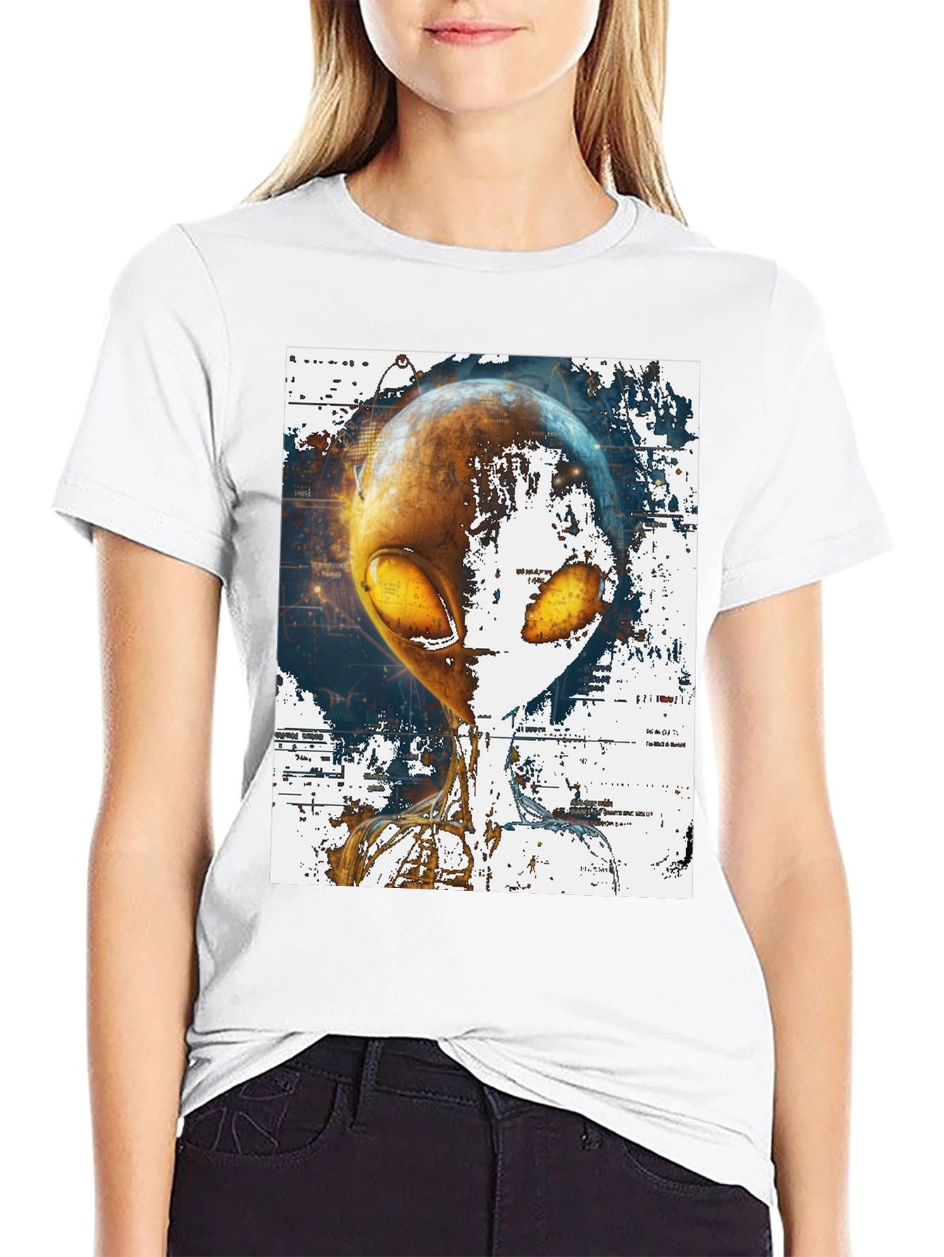 Black Alien Graphic Print T-Shirt - Sci-Fi Streetwear view 9