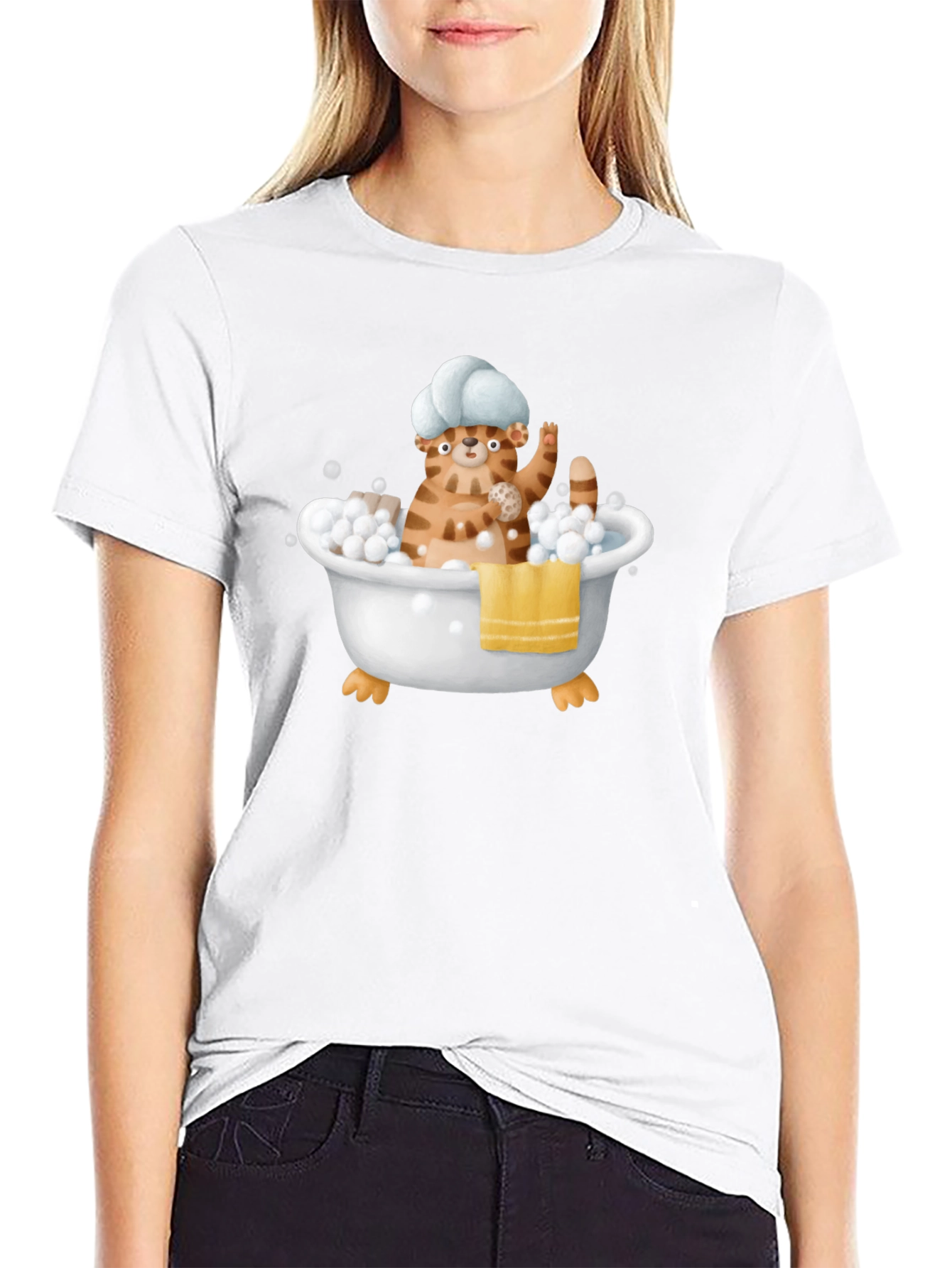 Black Funny Cat in Tub T-Shirt view 9