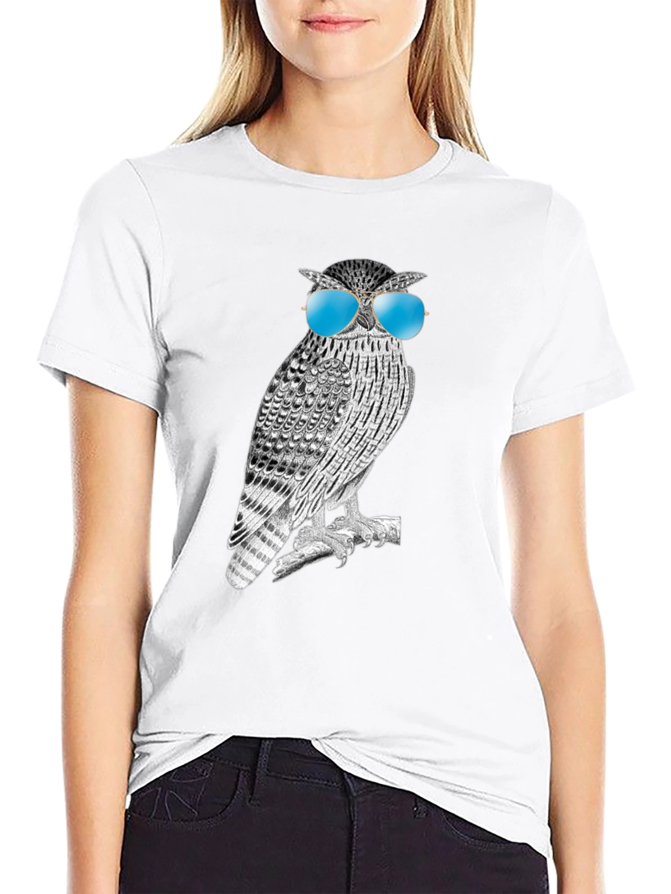Black Cool Owl Graphic T-Shirt - Black view 9