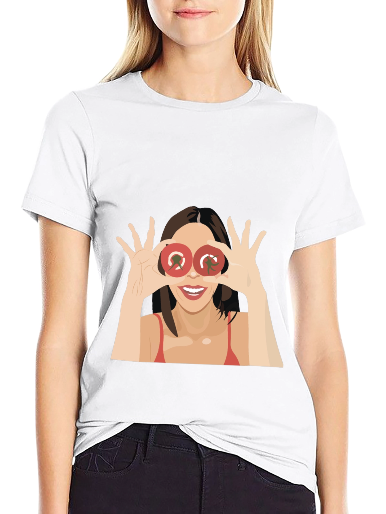 Black Tomato Eyes Graphic Tee - Funny Women's T-Shirt view 9